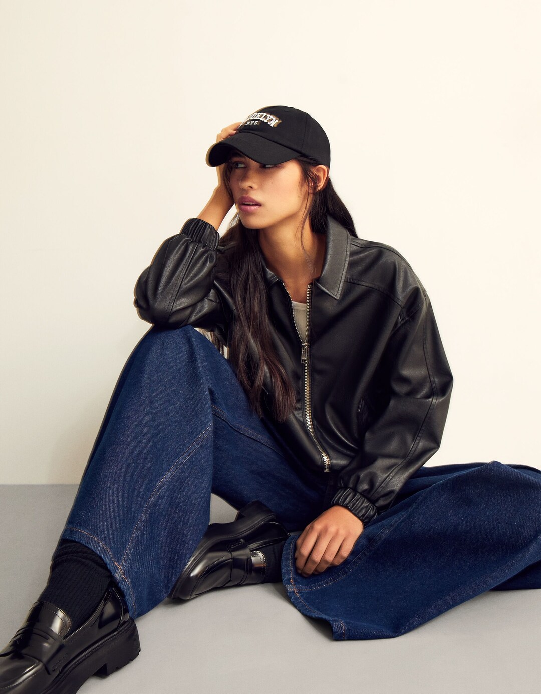 Faux leather dad fit jacket