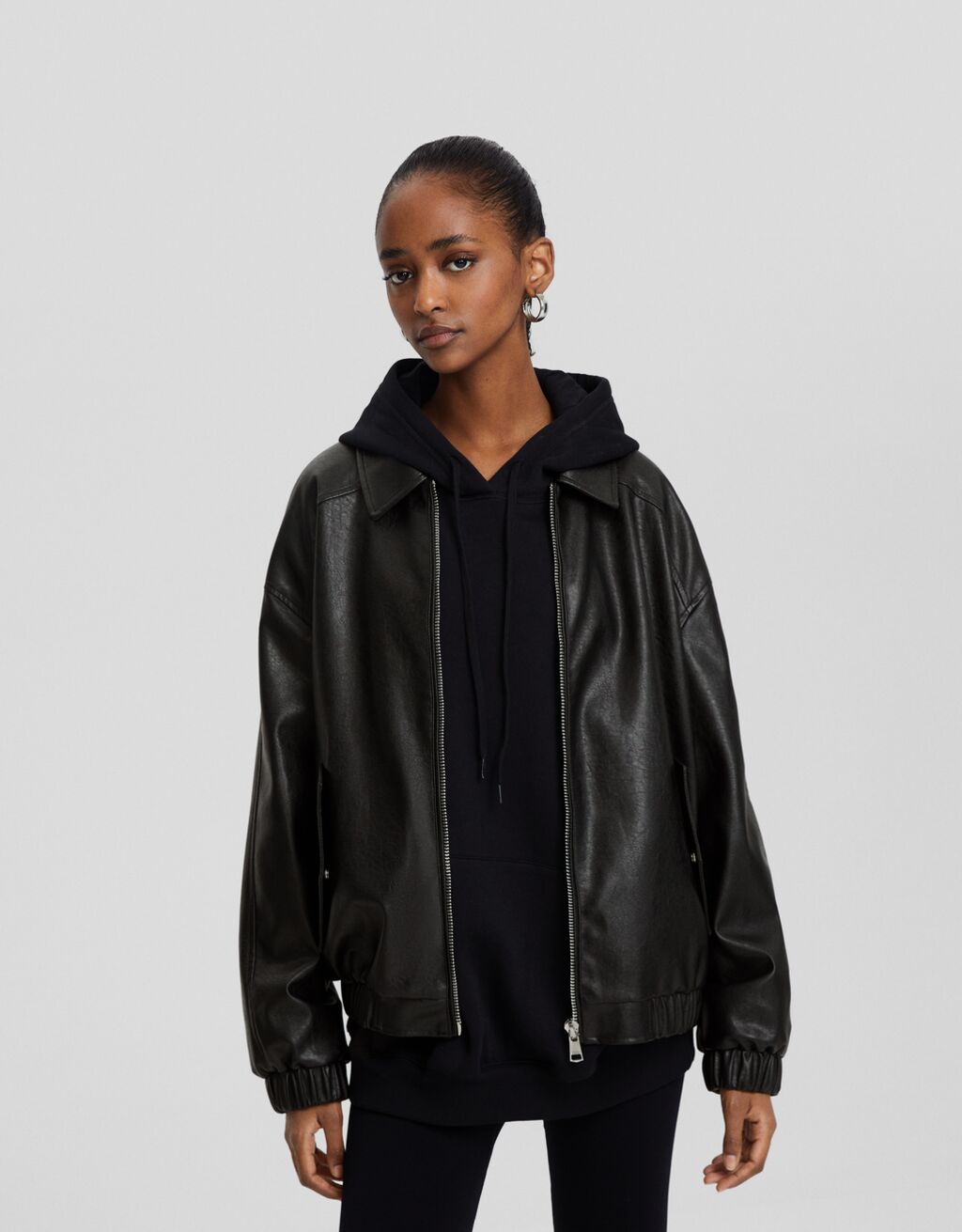 Faux new arrivals leather hoodie