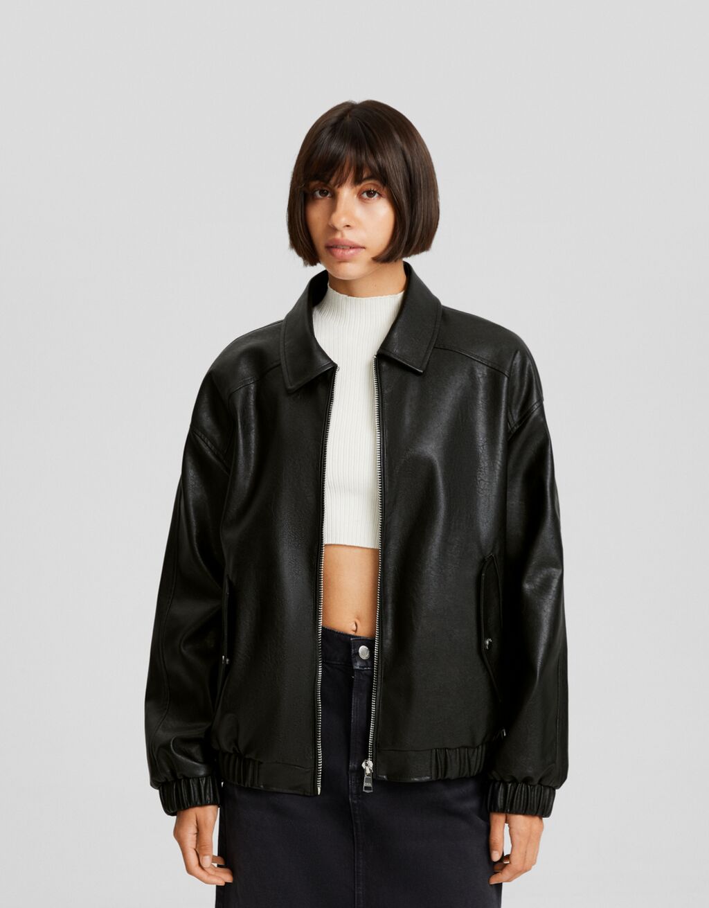 Faux leather dad fit jacket - Jackets - Women