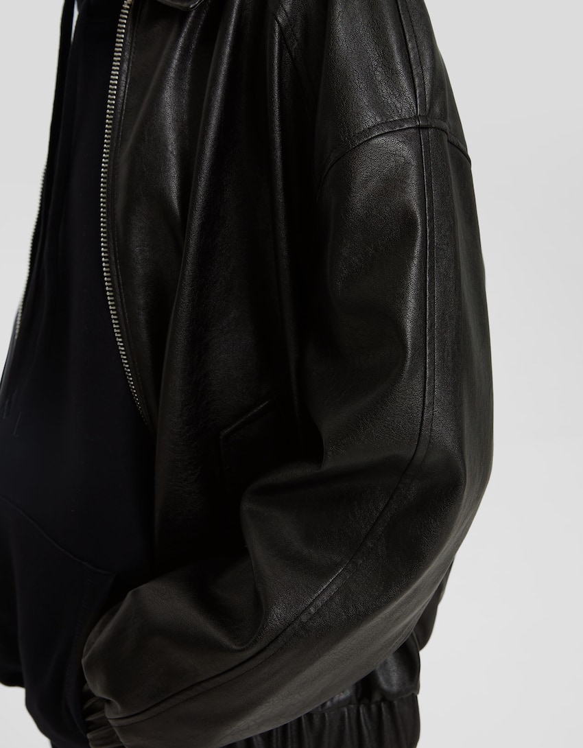 Faux leather dad fit jacket - Women | Bershka