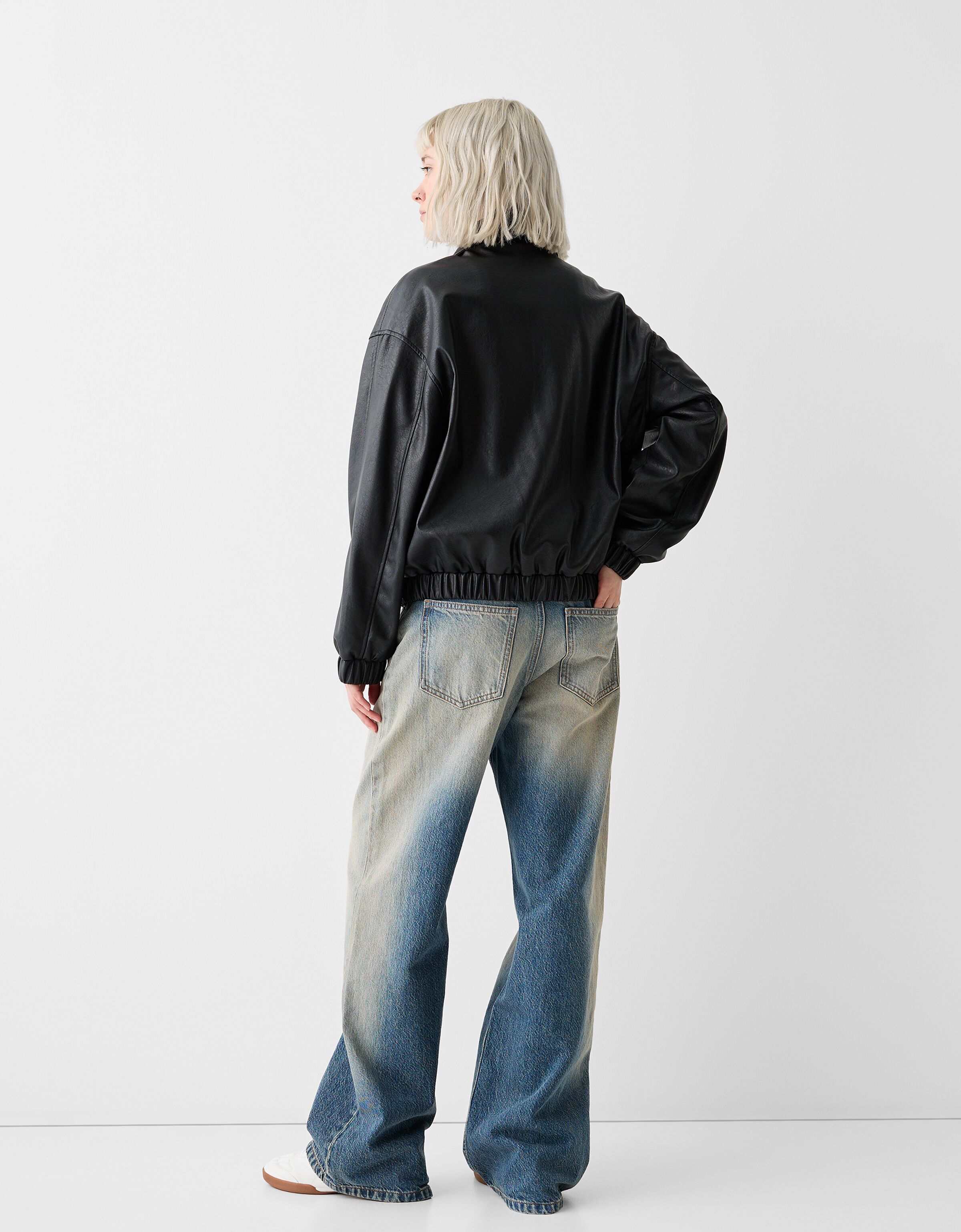 Bershka black leather jacket store