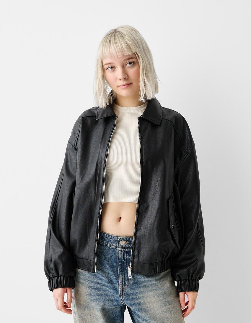 Suni deri dad fit ceket-Siyah-0