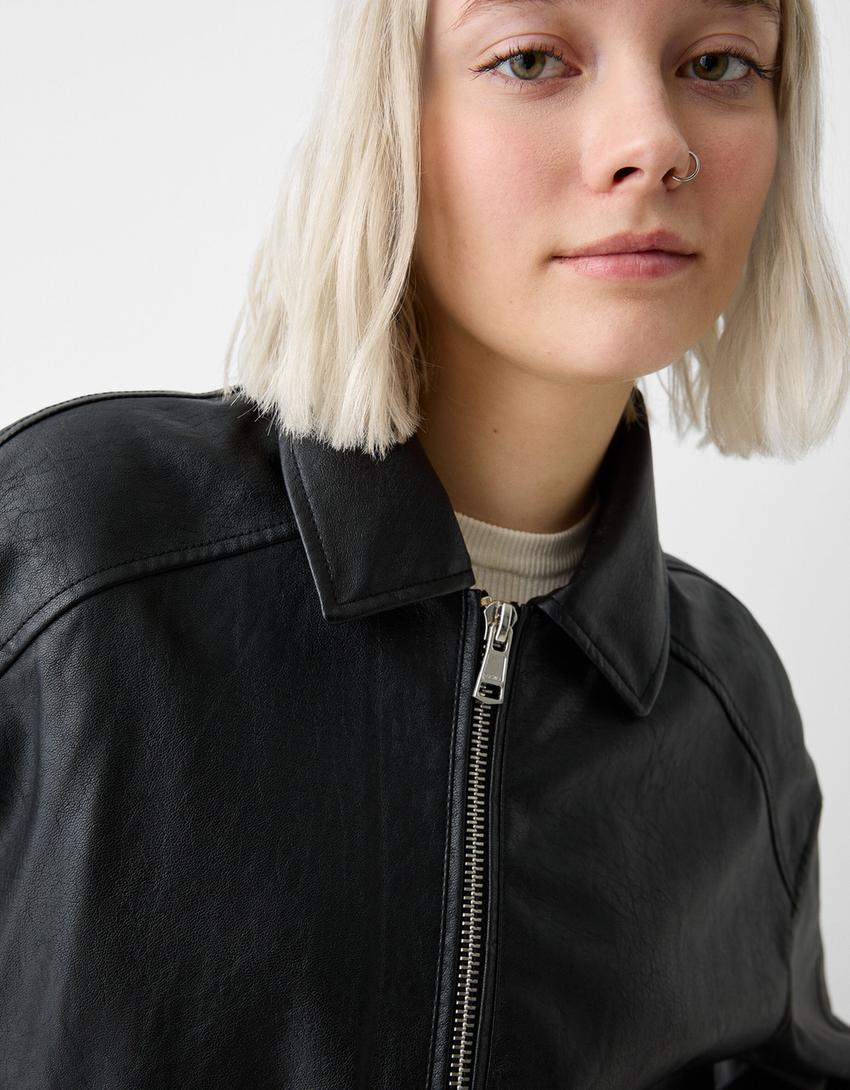 Suni deri dad fit ceket-Siyah-5