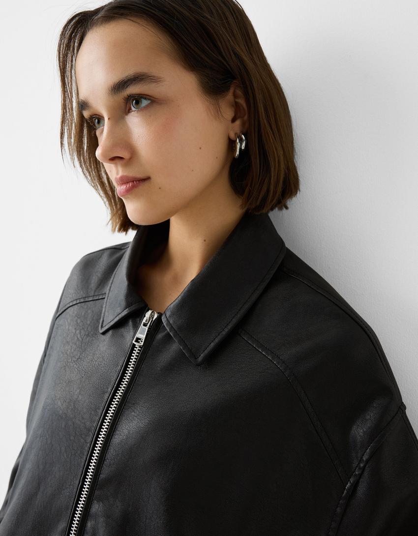 Blouson dad fit similicuir-Noir-3