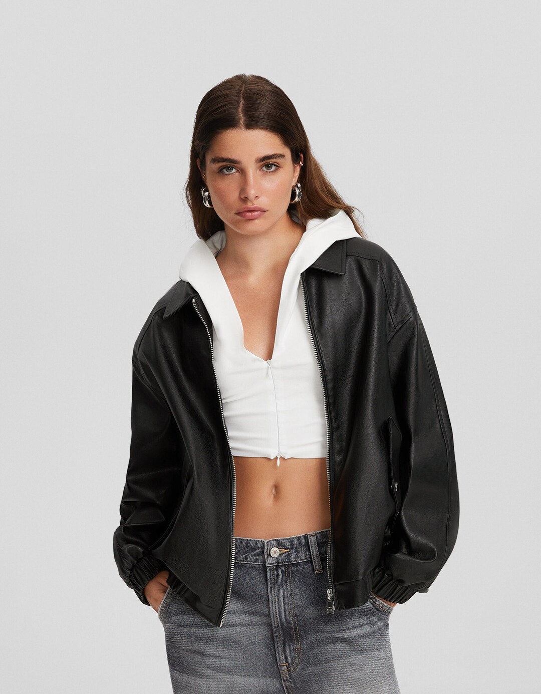 Faux leather dad fit jacket