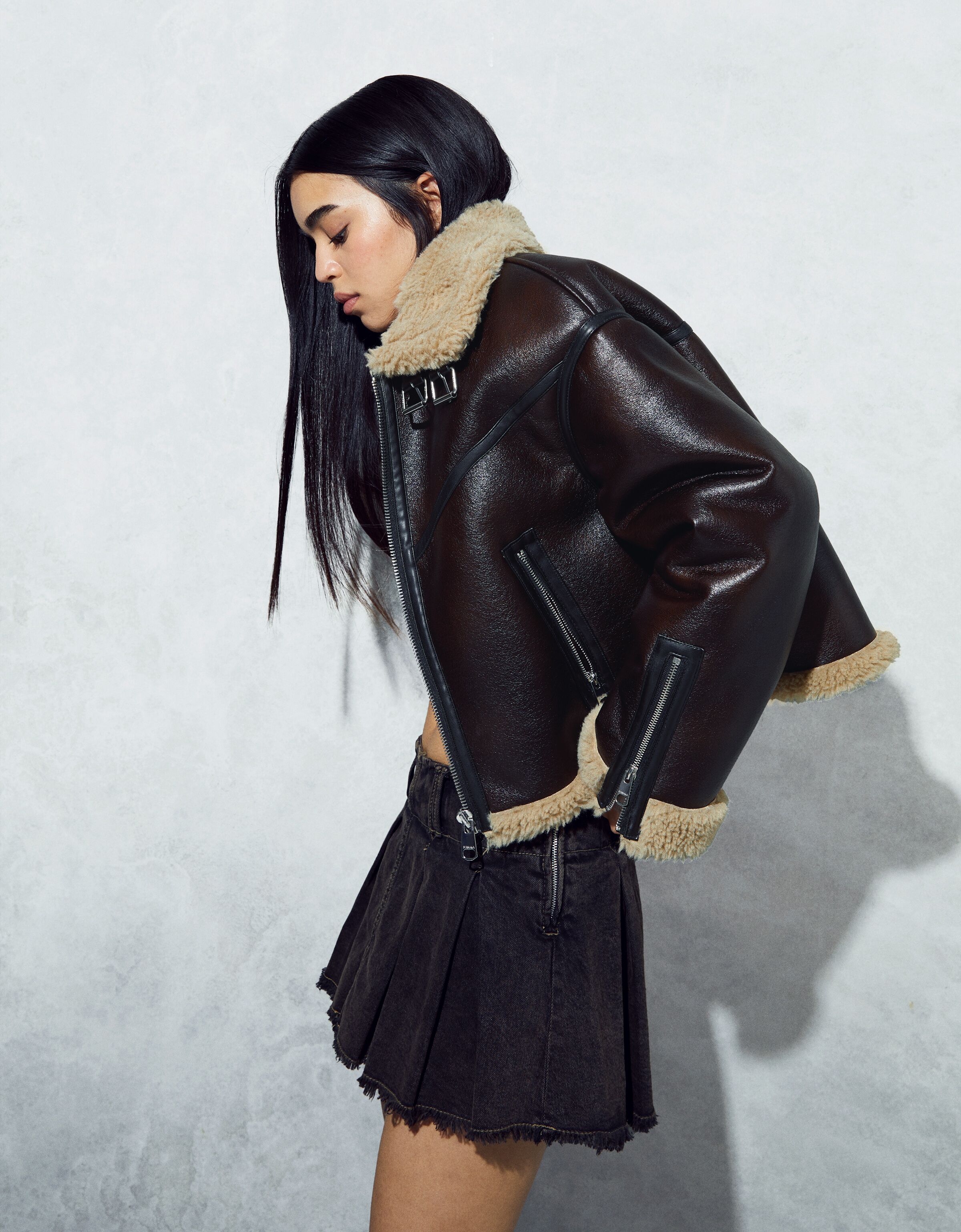 Faux leather online trucker jacket