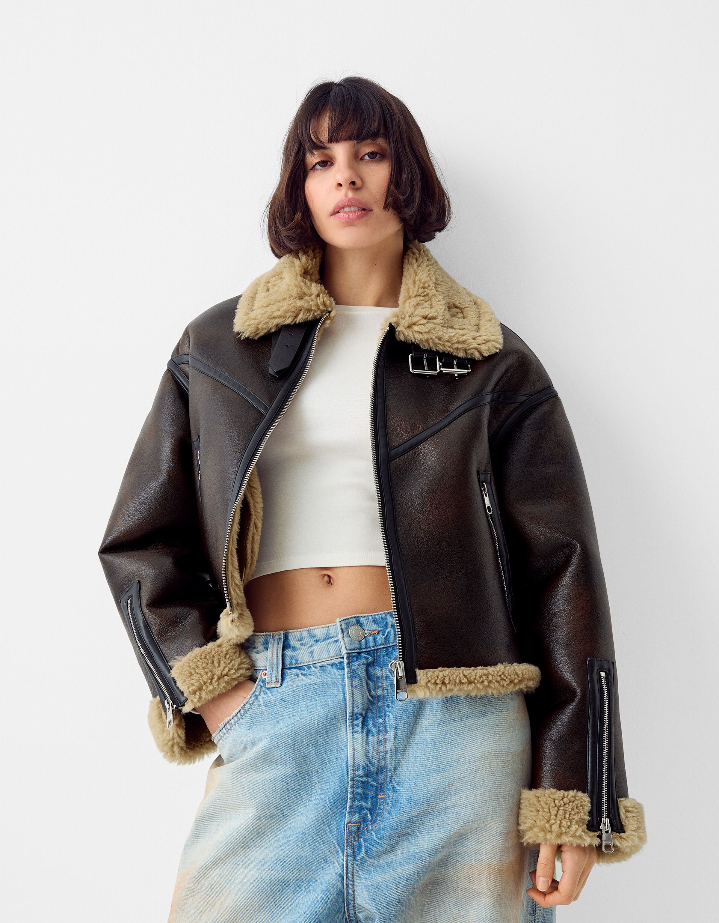 Bershka faux shop leather jacket