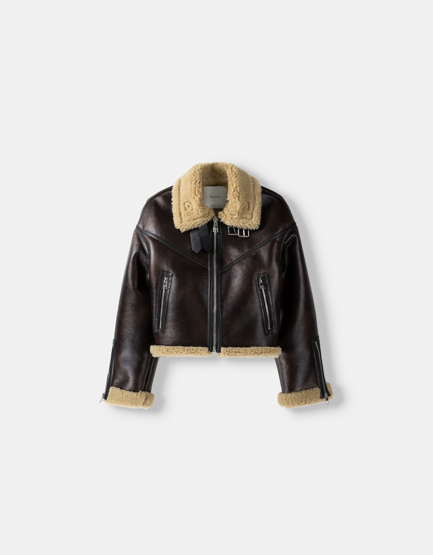 Distressed double-faced faux leather trucker jacket - BSK Teen | Bershka