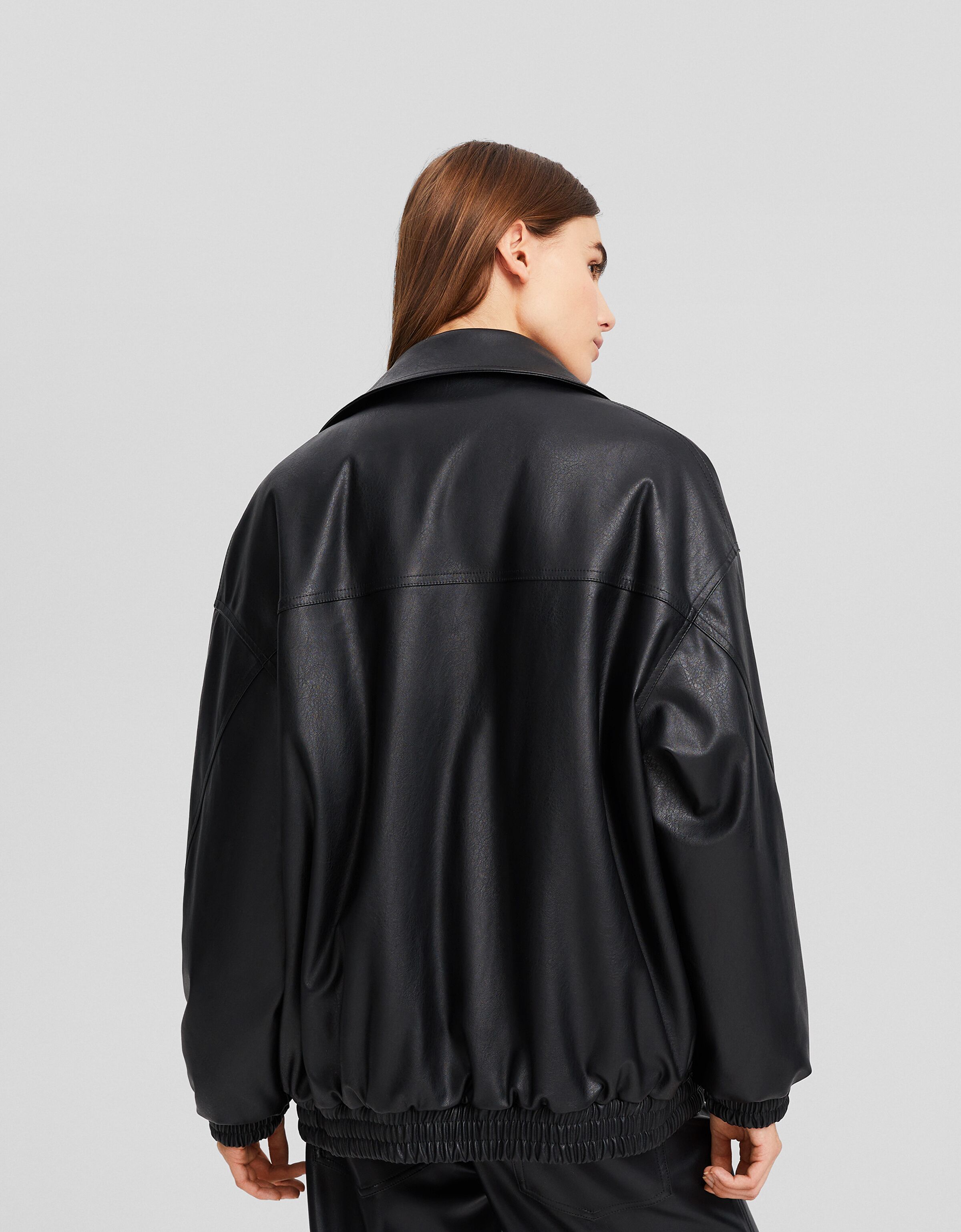 Faux leather top oversized jacket
