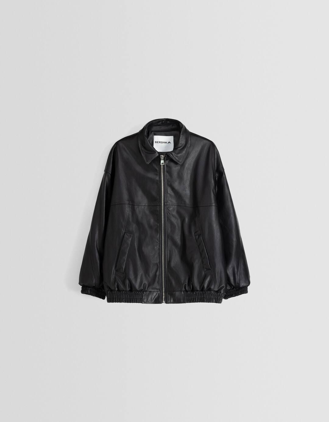 Leather effect dad fit oversize jacket
