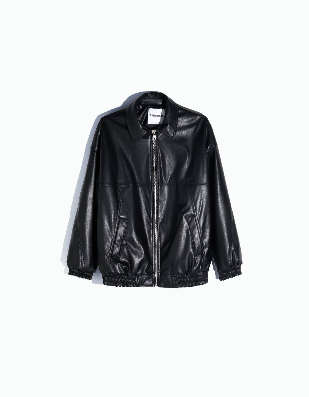 Leather effect dad fit oversize jacket