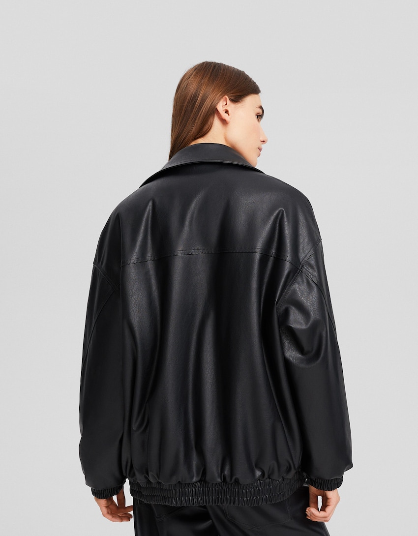 Leather effect dad fit oversize jacket - Women | Bershka