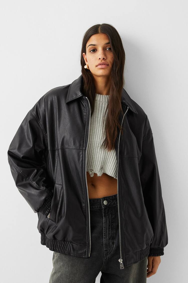 Leather effect dad fit oversize jacket