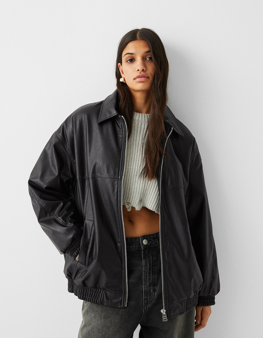 Leather effect dad fit oversize jacket - Jackets - Women