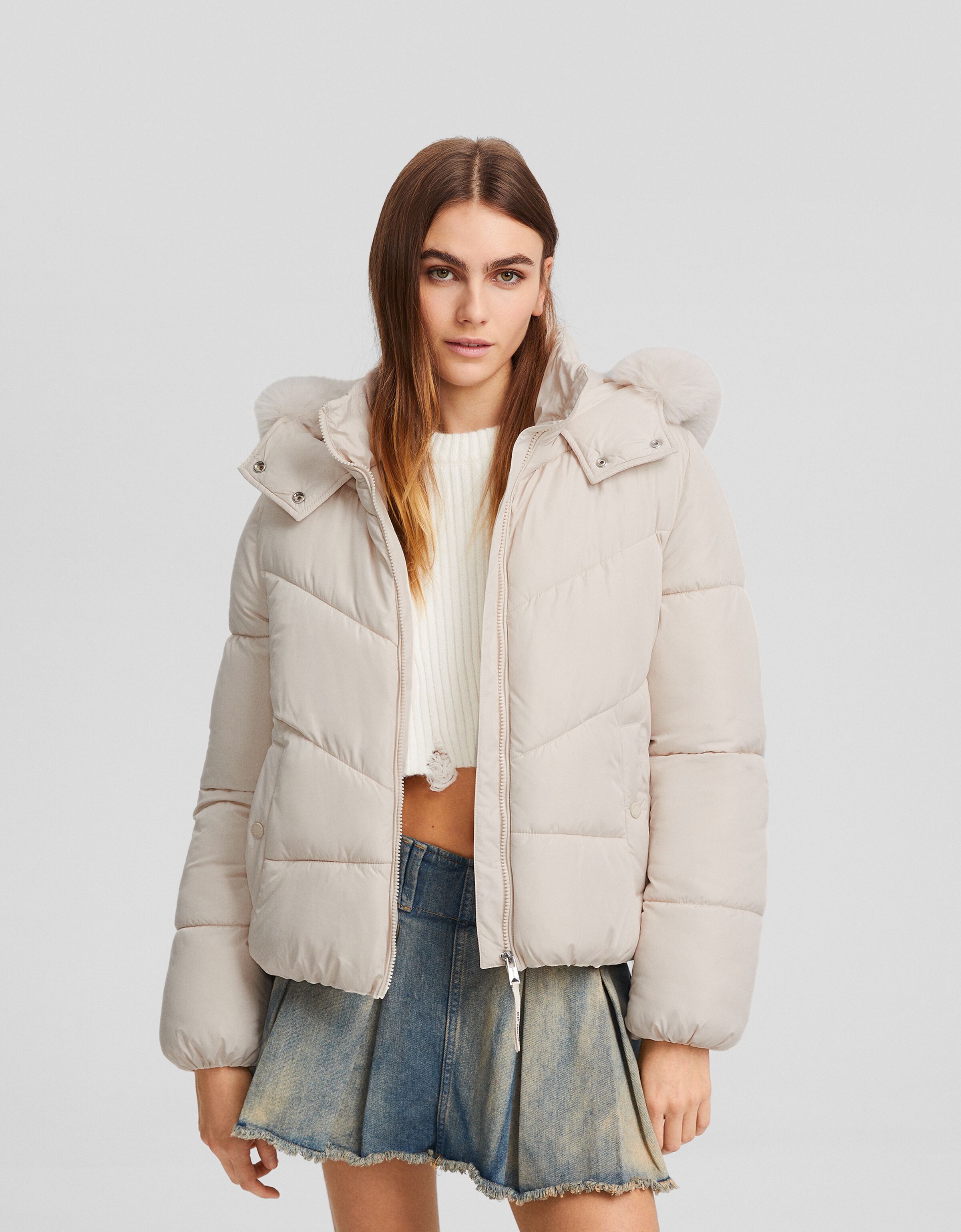 Doudoune capuche fourrure Femme Bershka