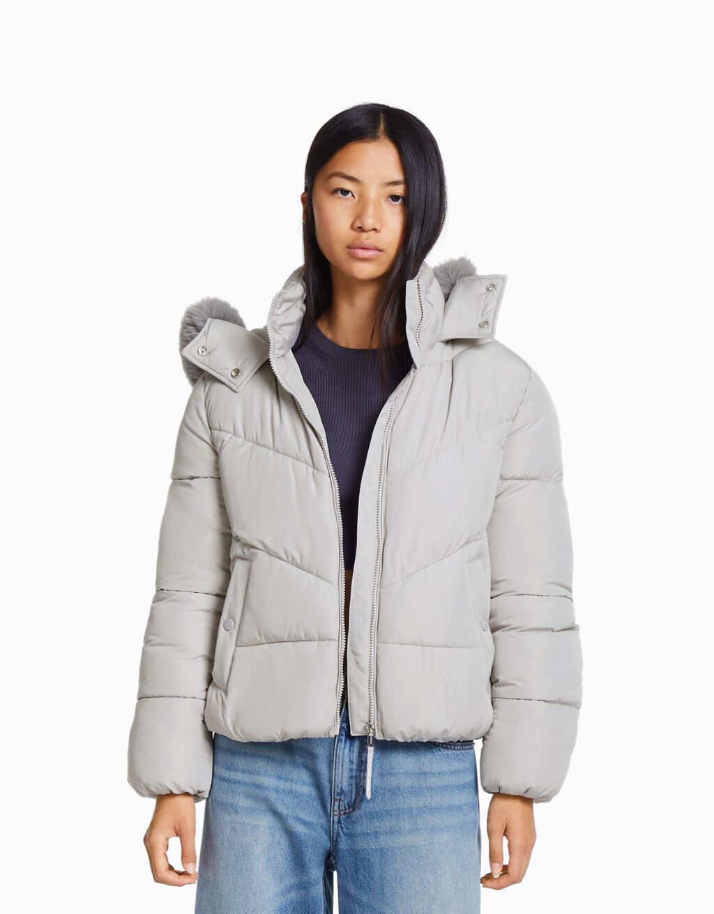 Bershka faux fur hot sale jacket with hood