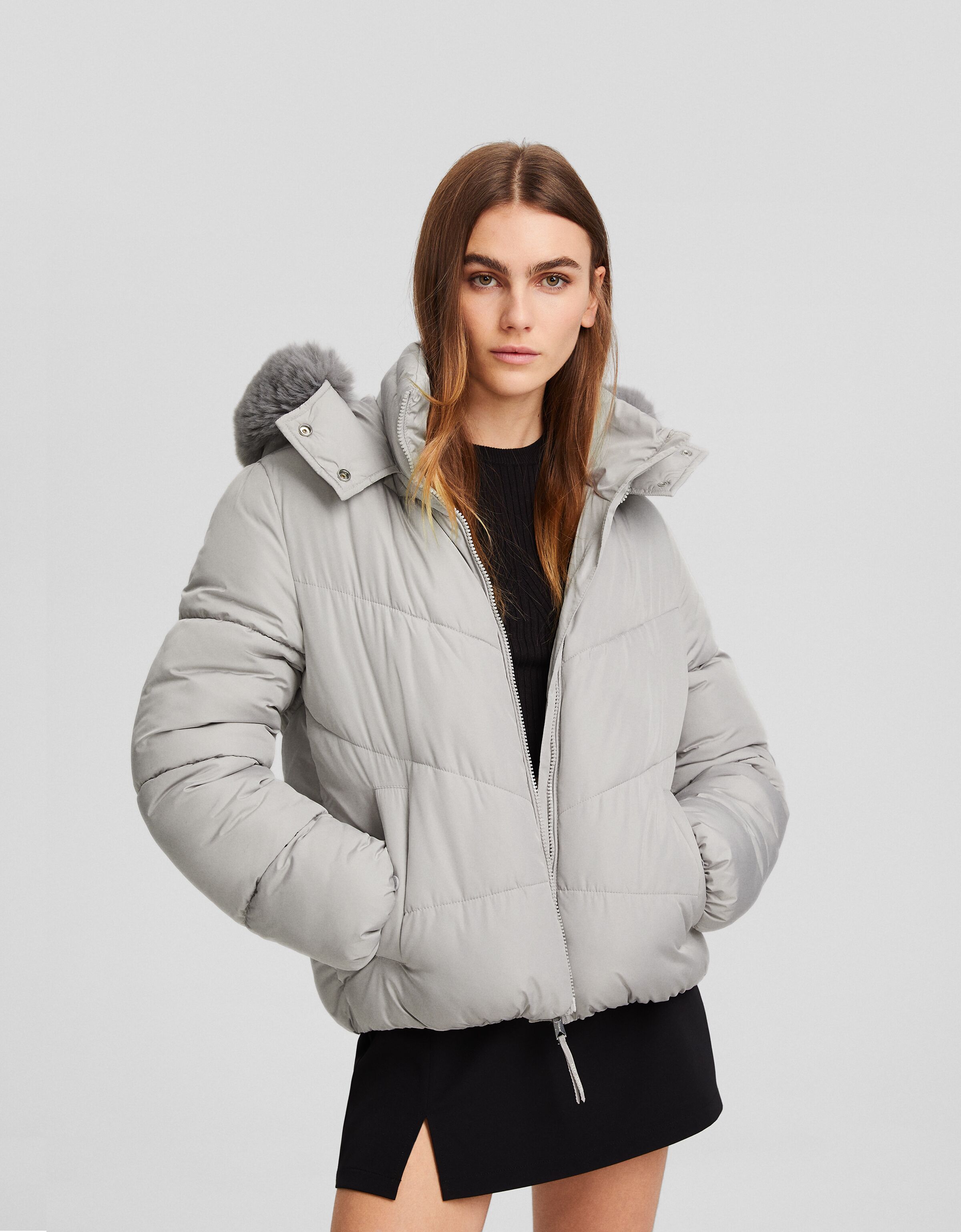 Puffer jacket with faux fur hood - Jackets - BSK Teen | Bershka