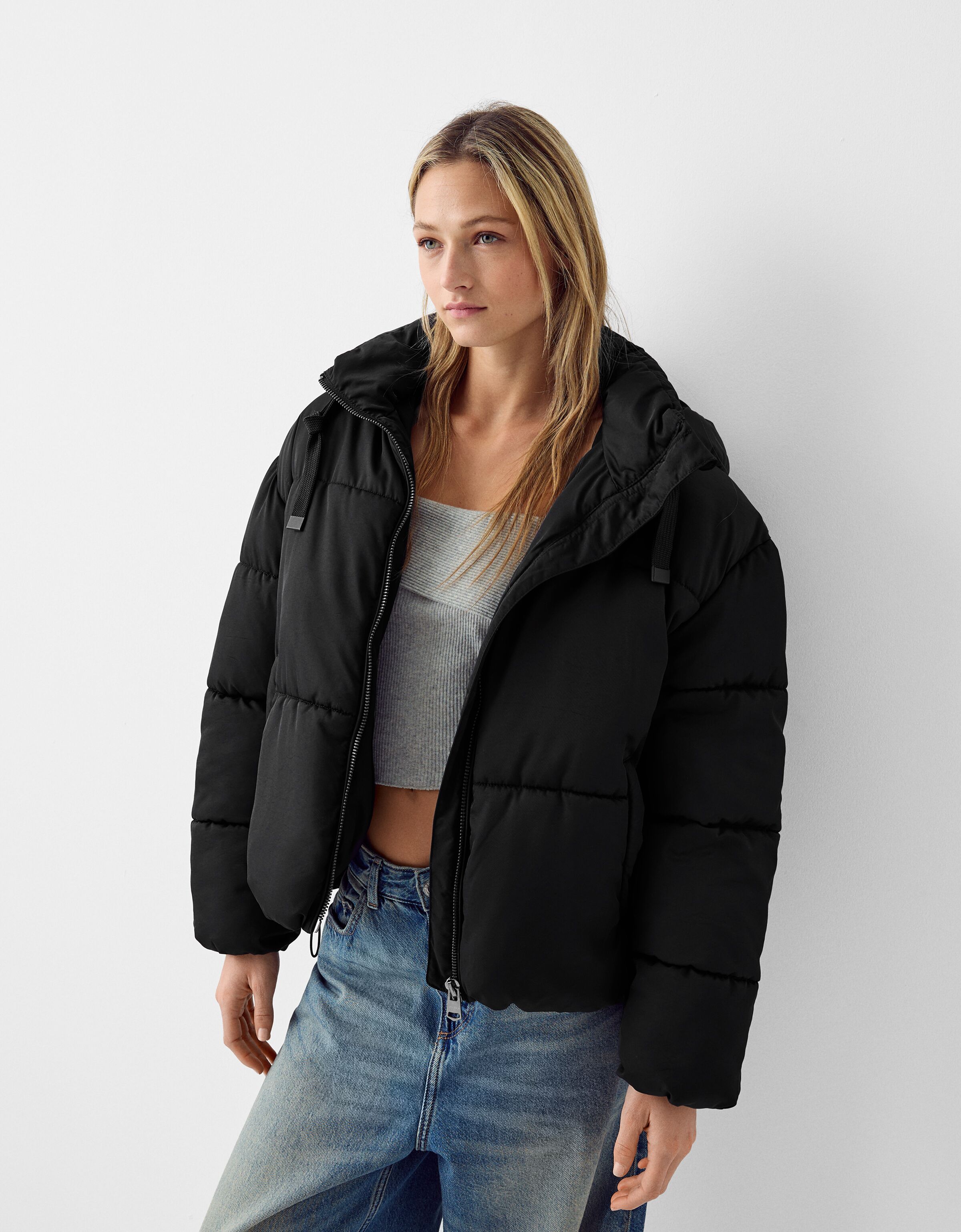 Bershka puffer jacket in hotsell longer length in black