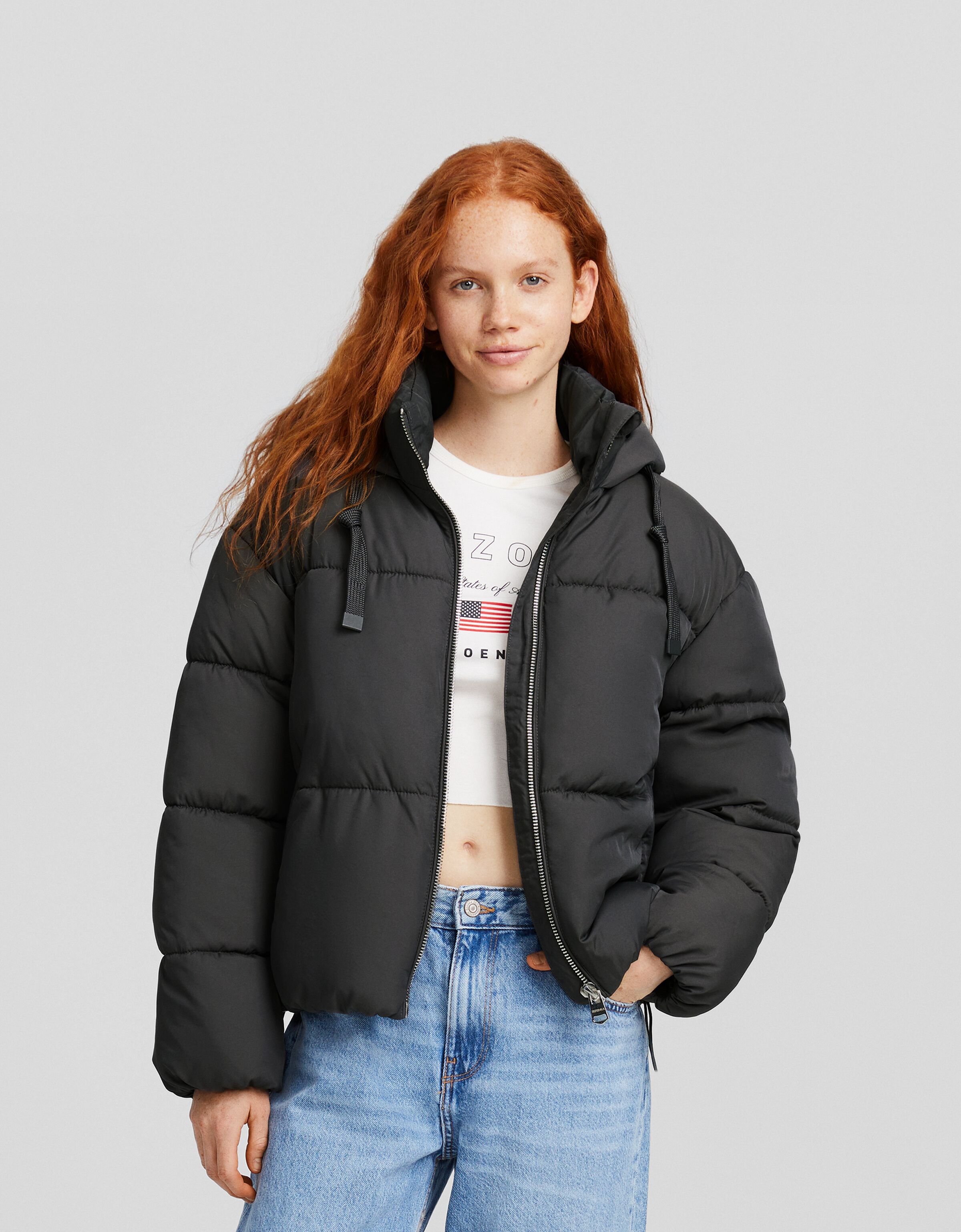 Bershka hooded puffer jacket clearance