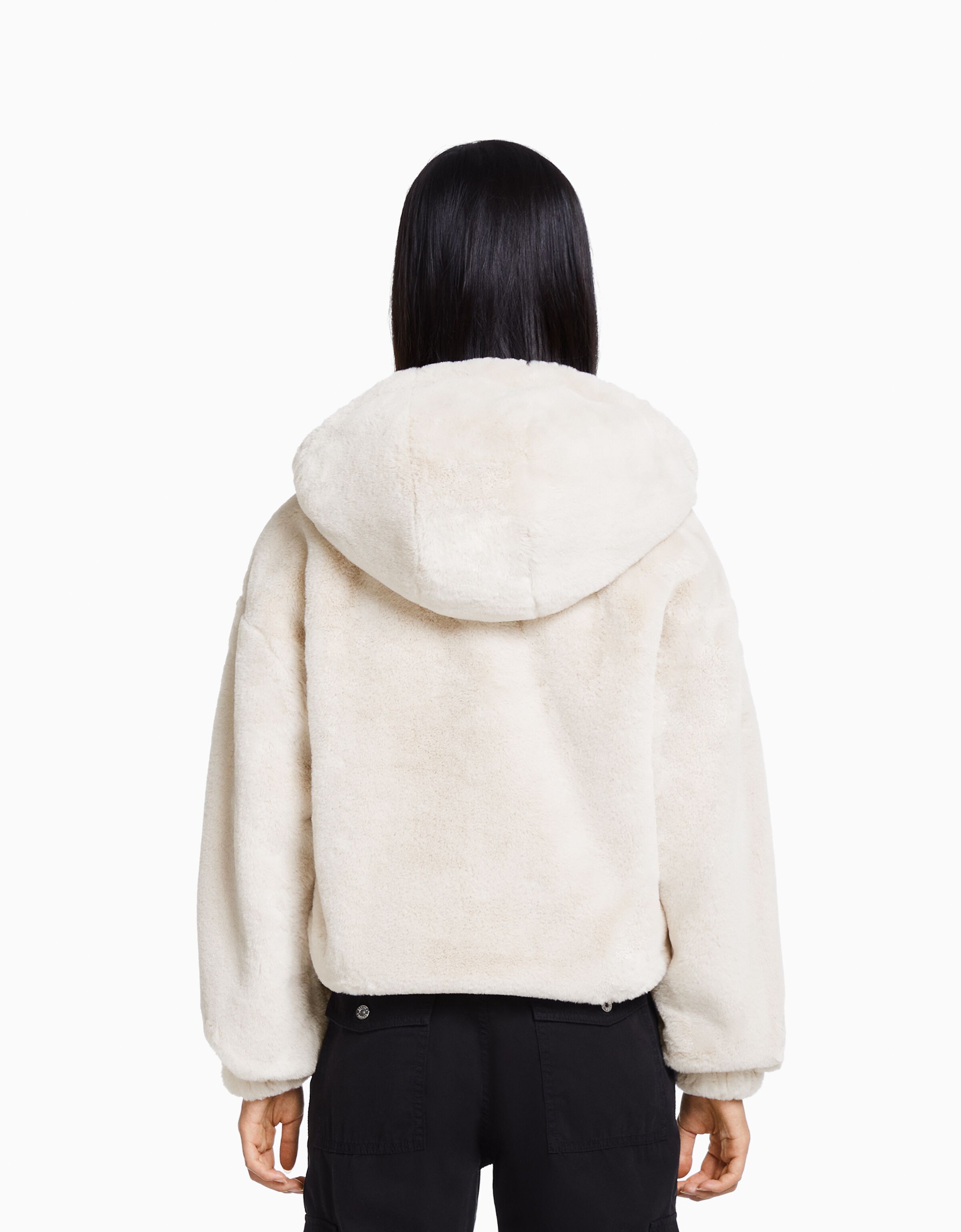 Fuzzy jacket with hood Jackets BSK Teen Bershka