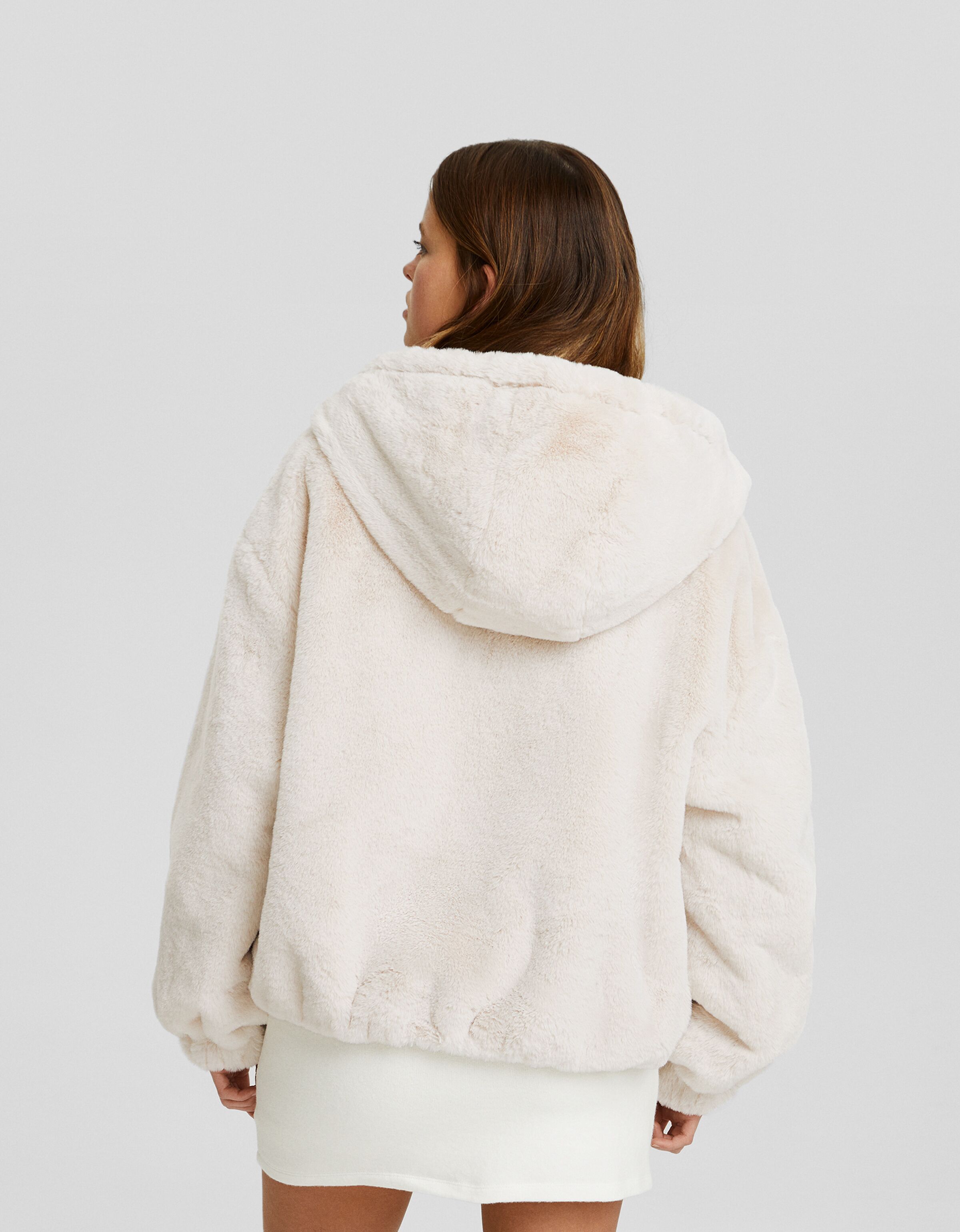 Women's fuzzy jacket store with hood