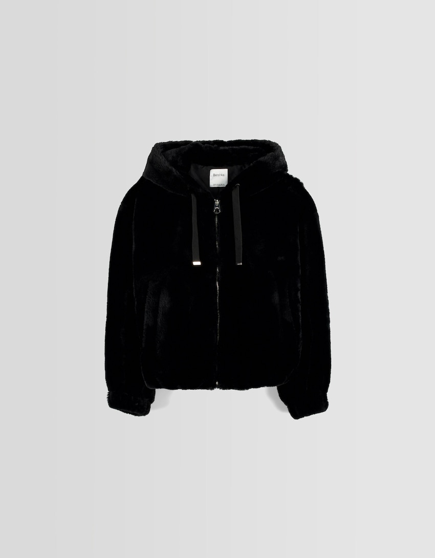Fuzzy jacket with hood - BSK Teen | Bershka