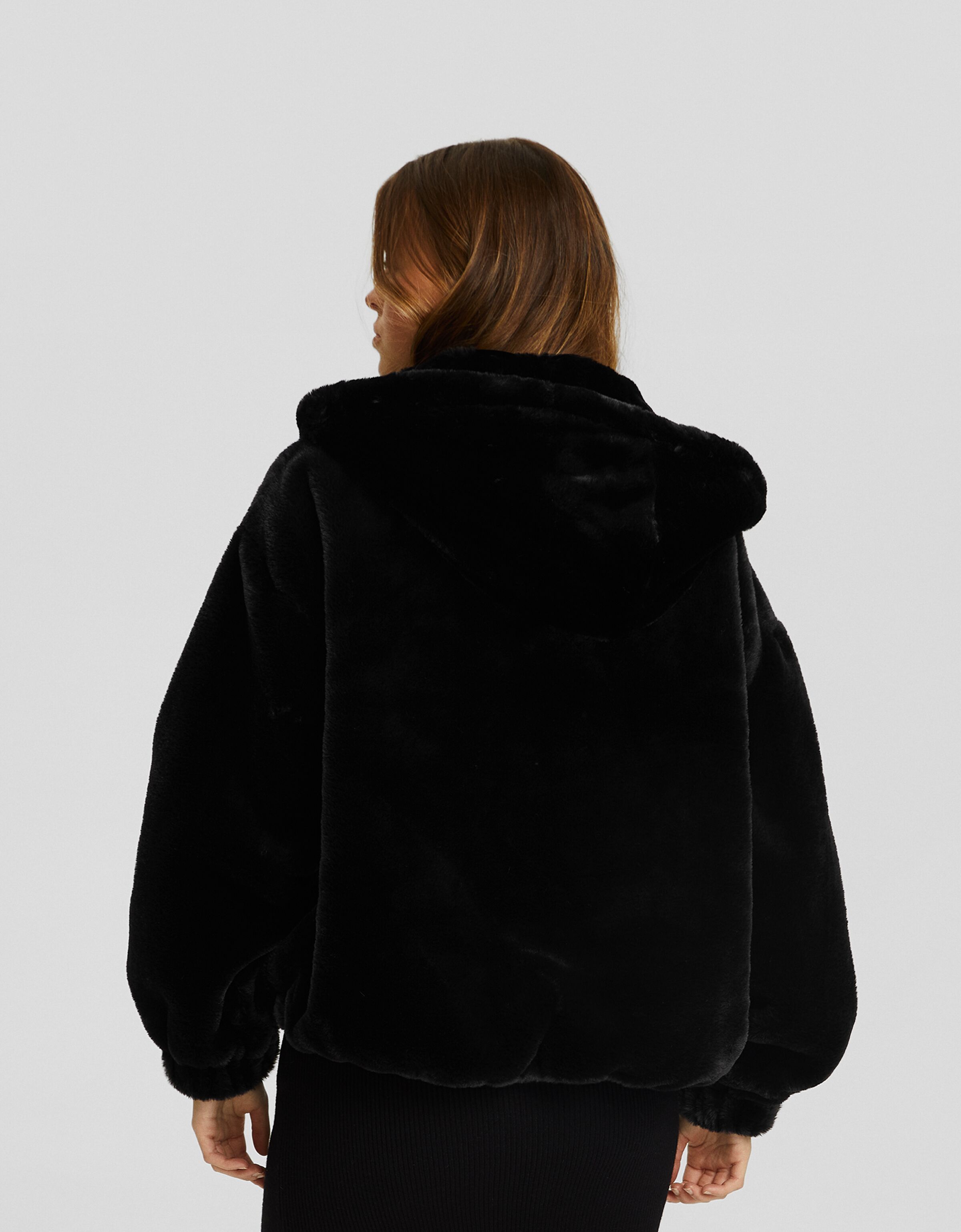 Bershka faux fur jacket with outlet hood