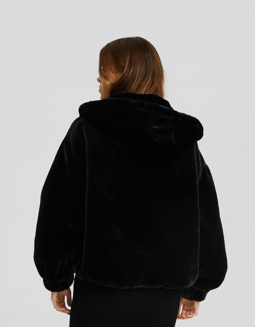 Fuzzy jacket with hood - BSK Teen | Bershka