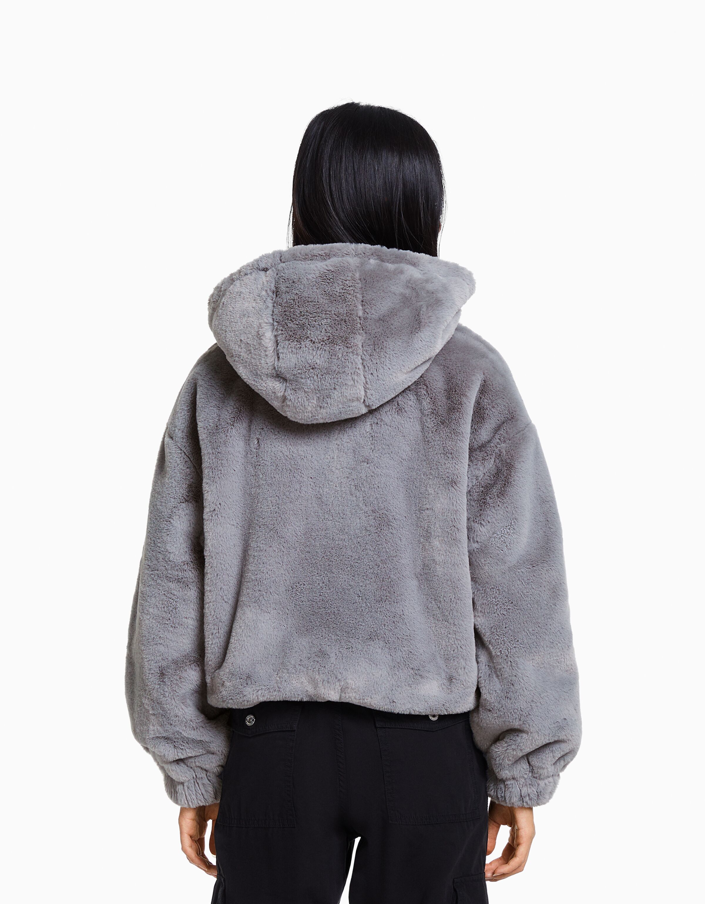 Fuzzy jacket with hood New BSK Teen Bershka