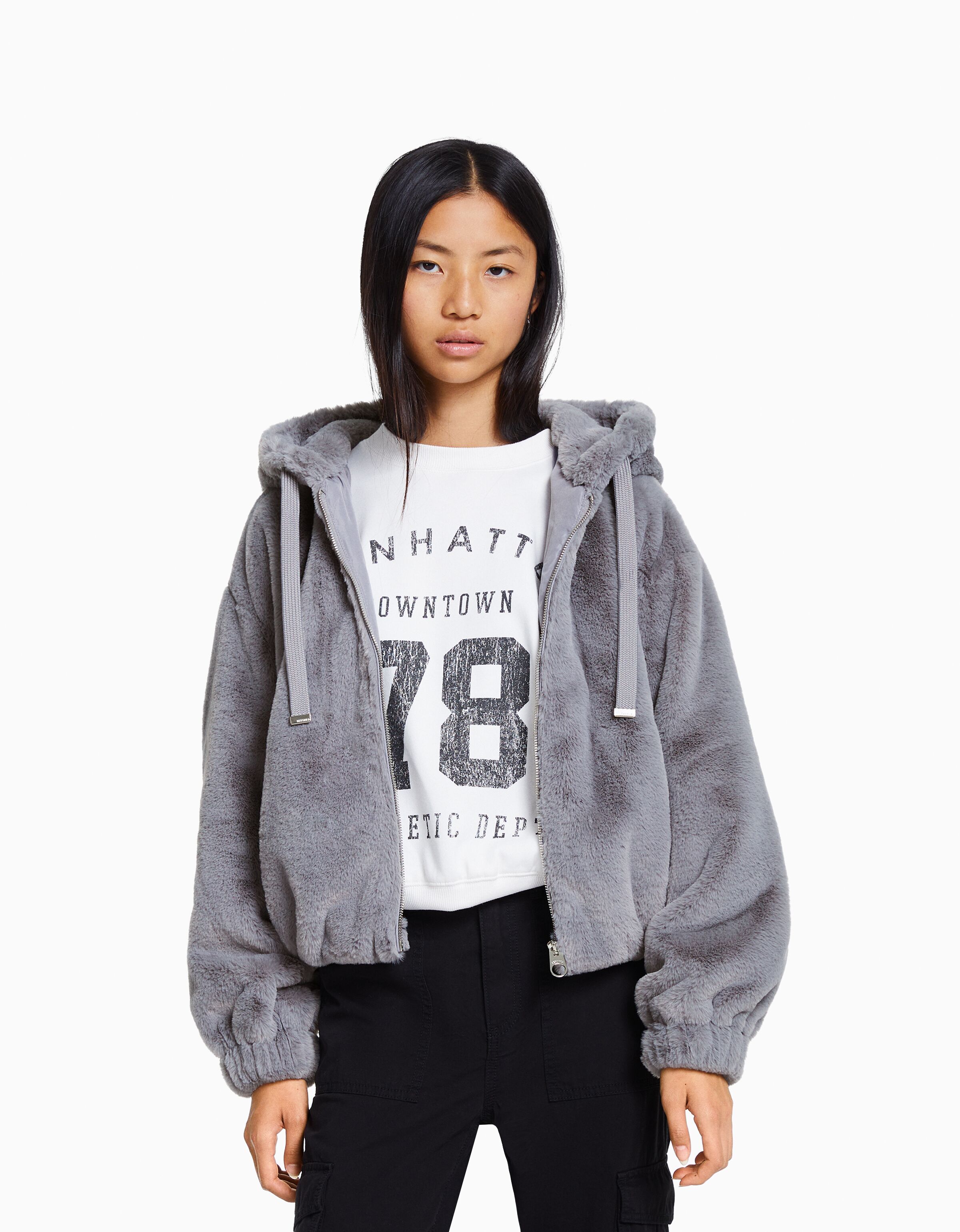 Bershka teddy hotsell jacket with hood