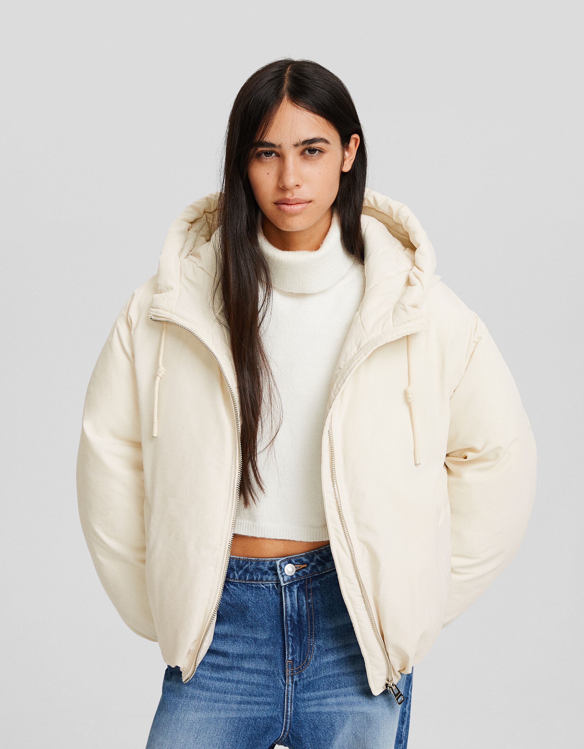 Bershka faux outlet fur hooded jacket