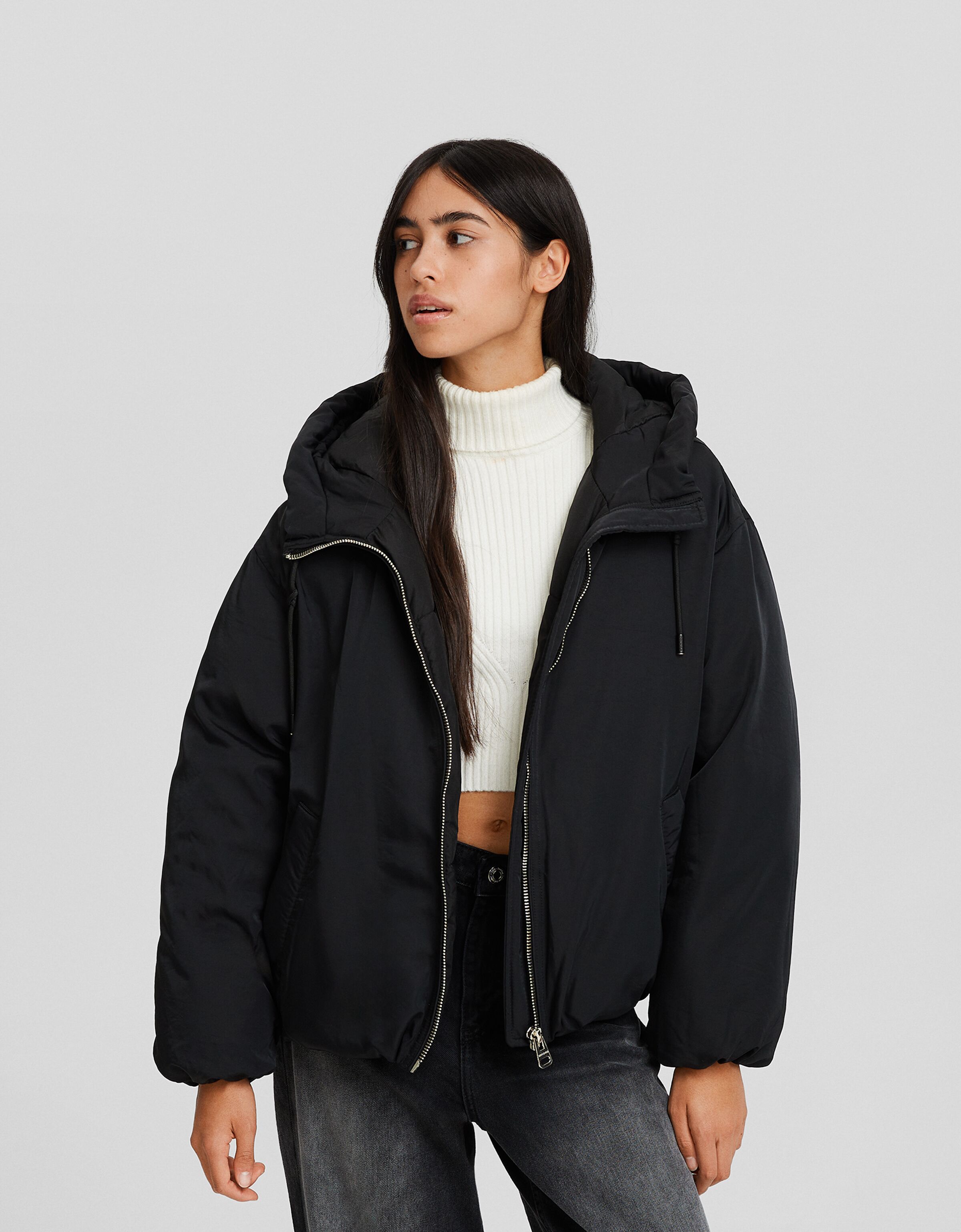 Bershka puffer jacket black outlet