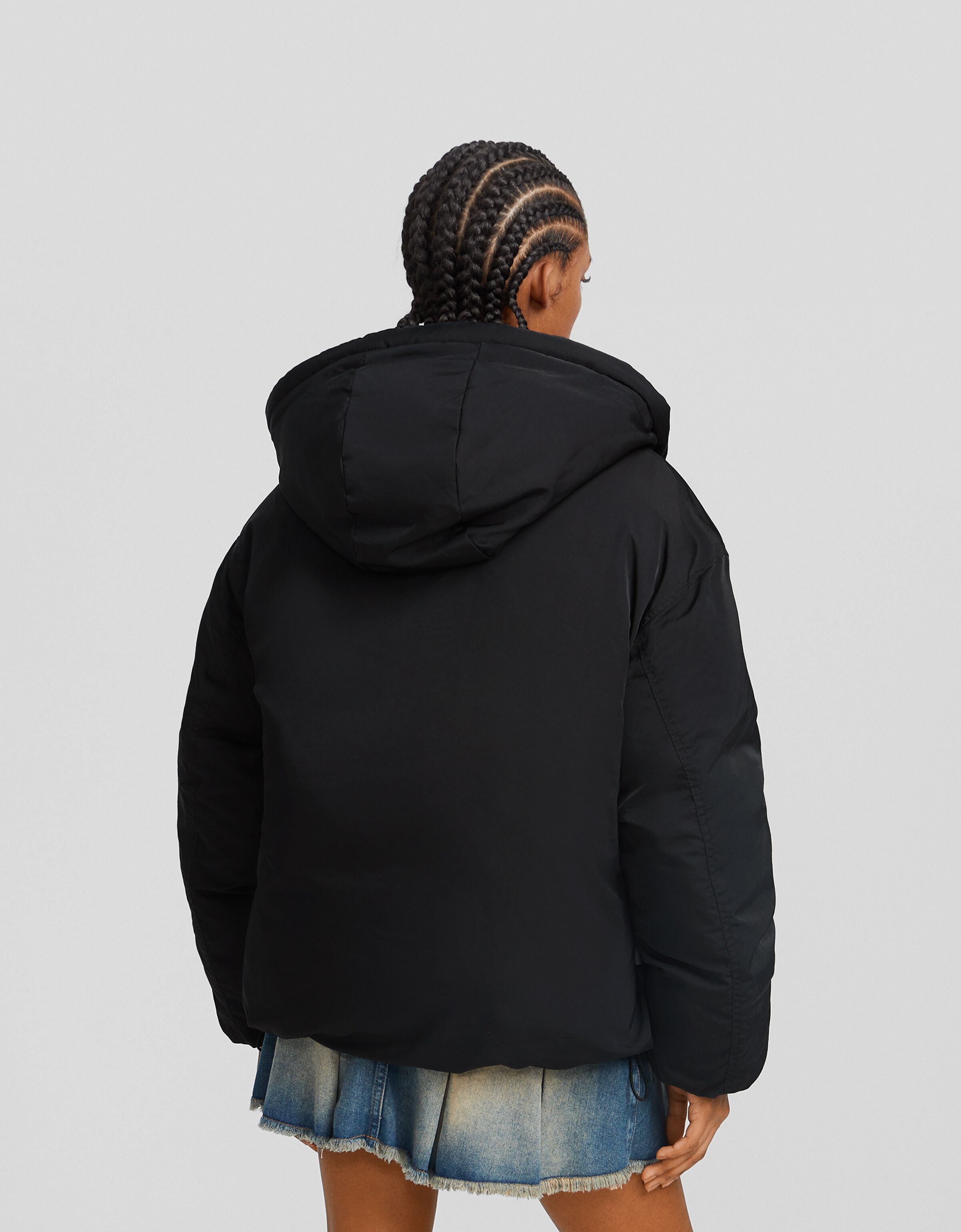 Womens black hooded puffer jacket deals