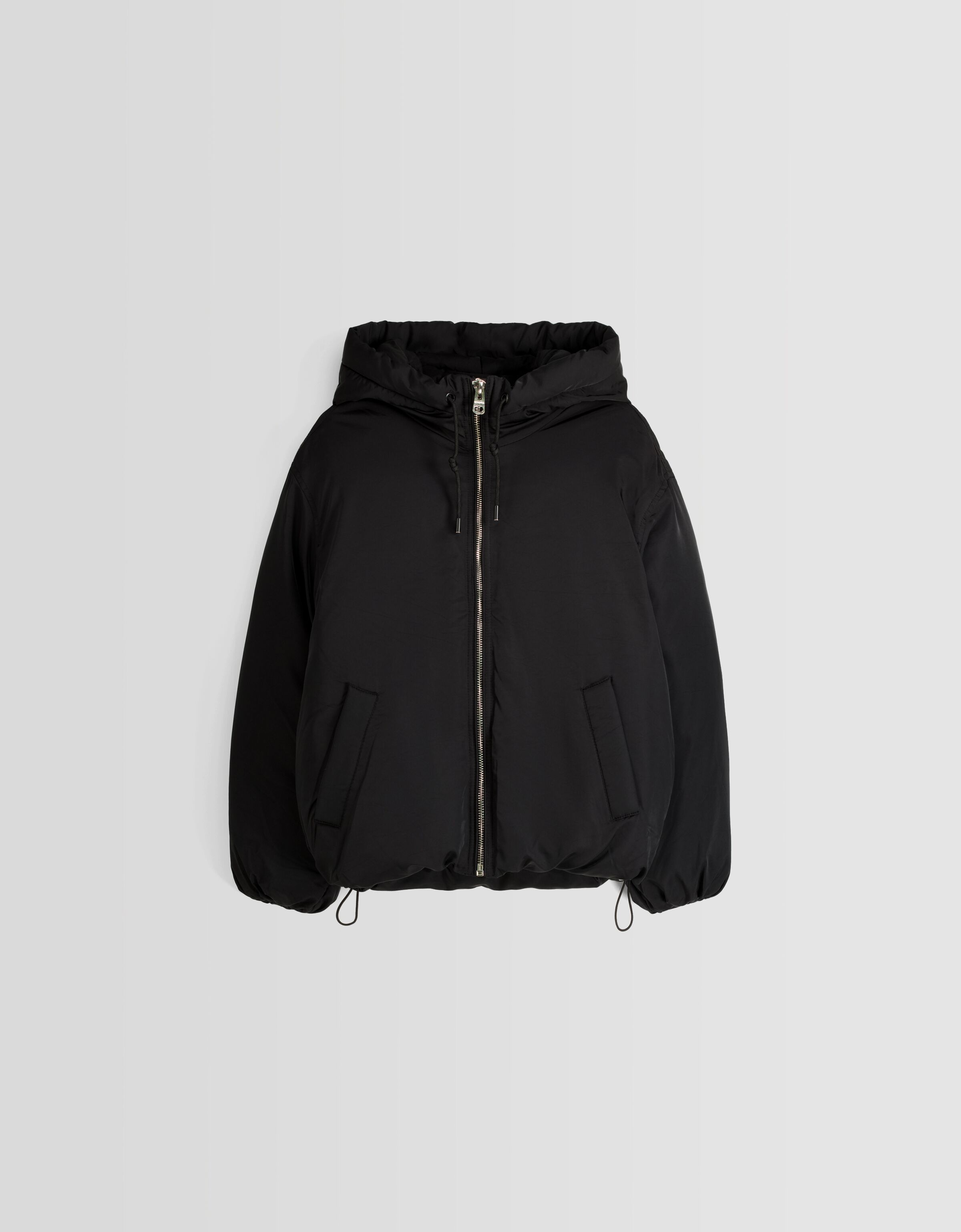 Bershka hooded puffer jacket in black best sale