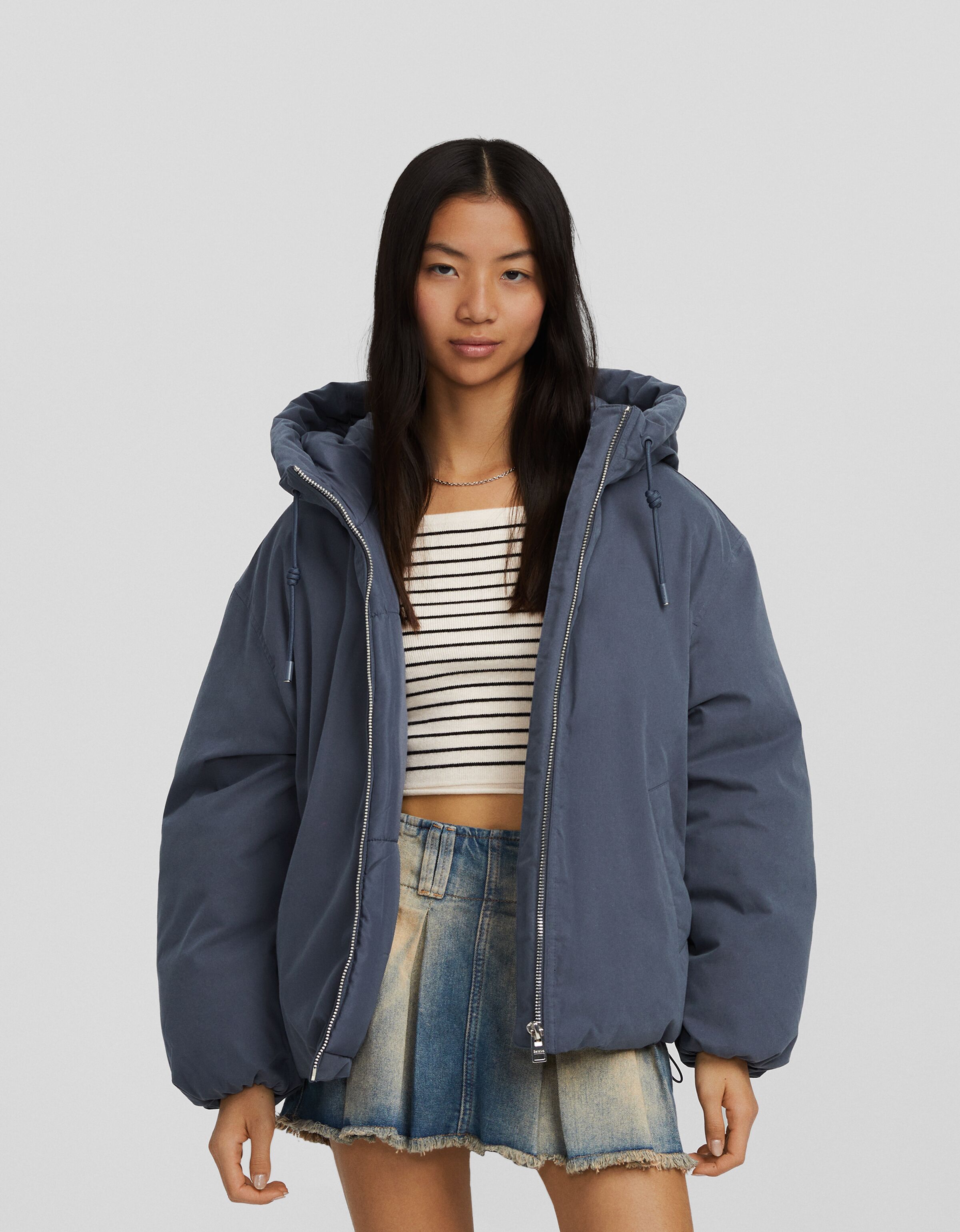Puffer jacket sales with hood bershka