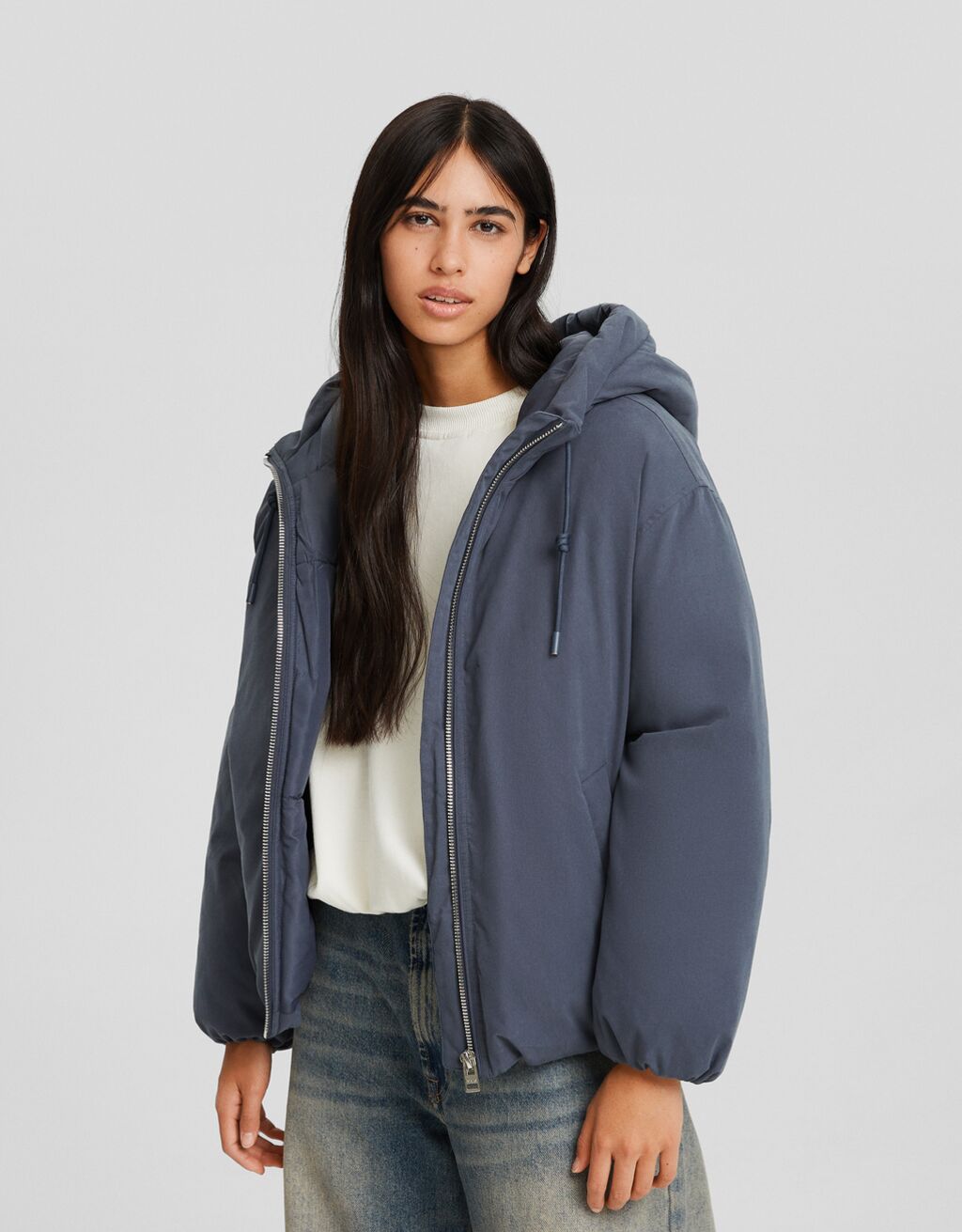 Puffer jacket cheap with hood bershka