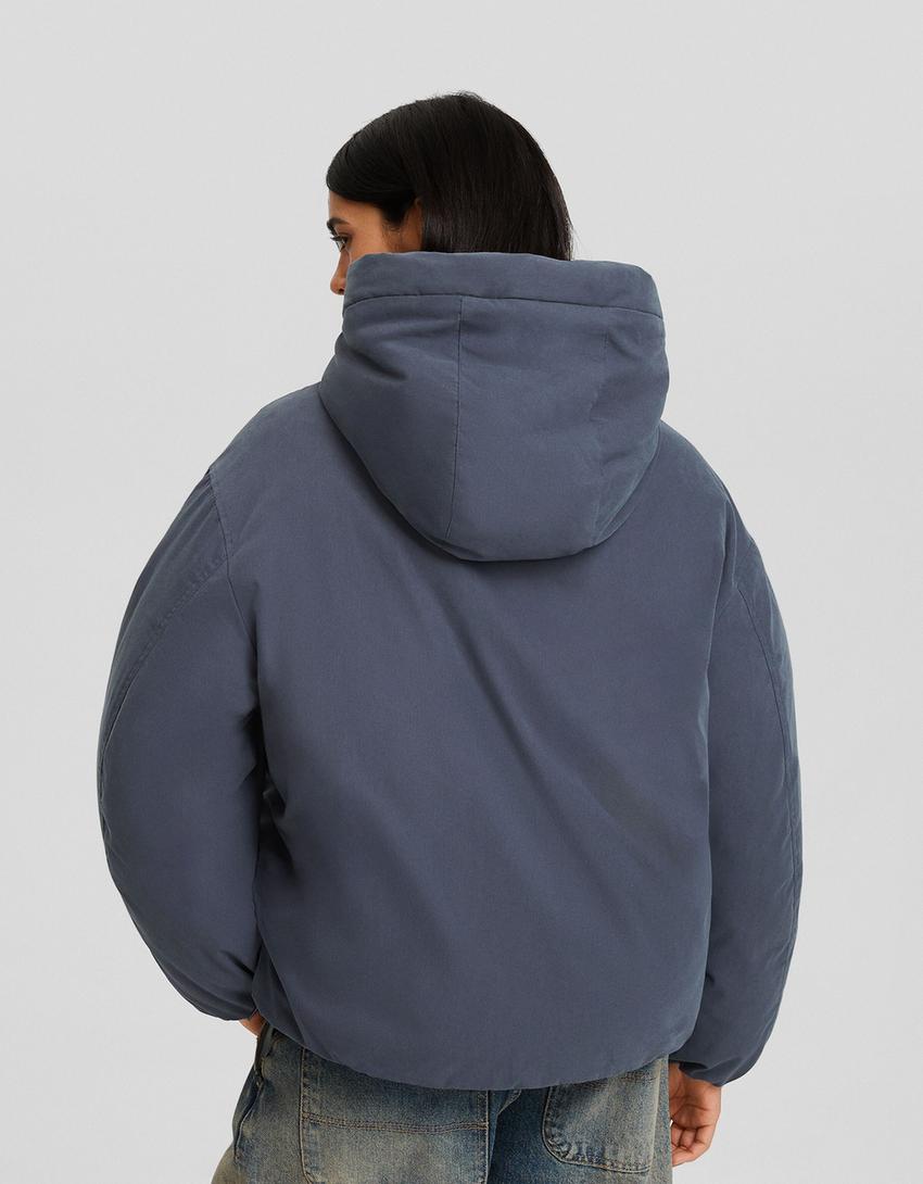 Puffer jacket with hood-Dark grey-1