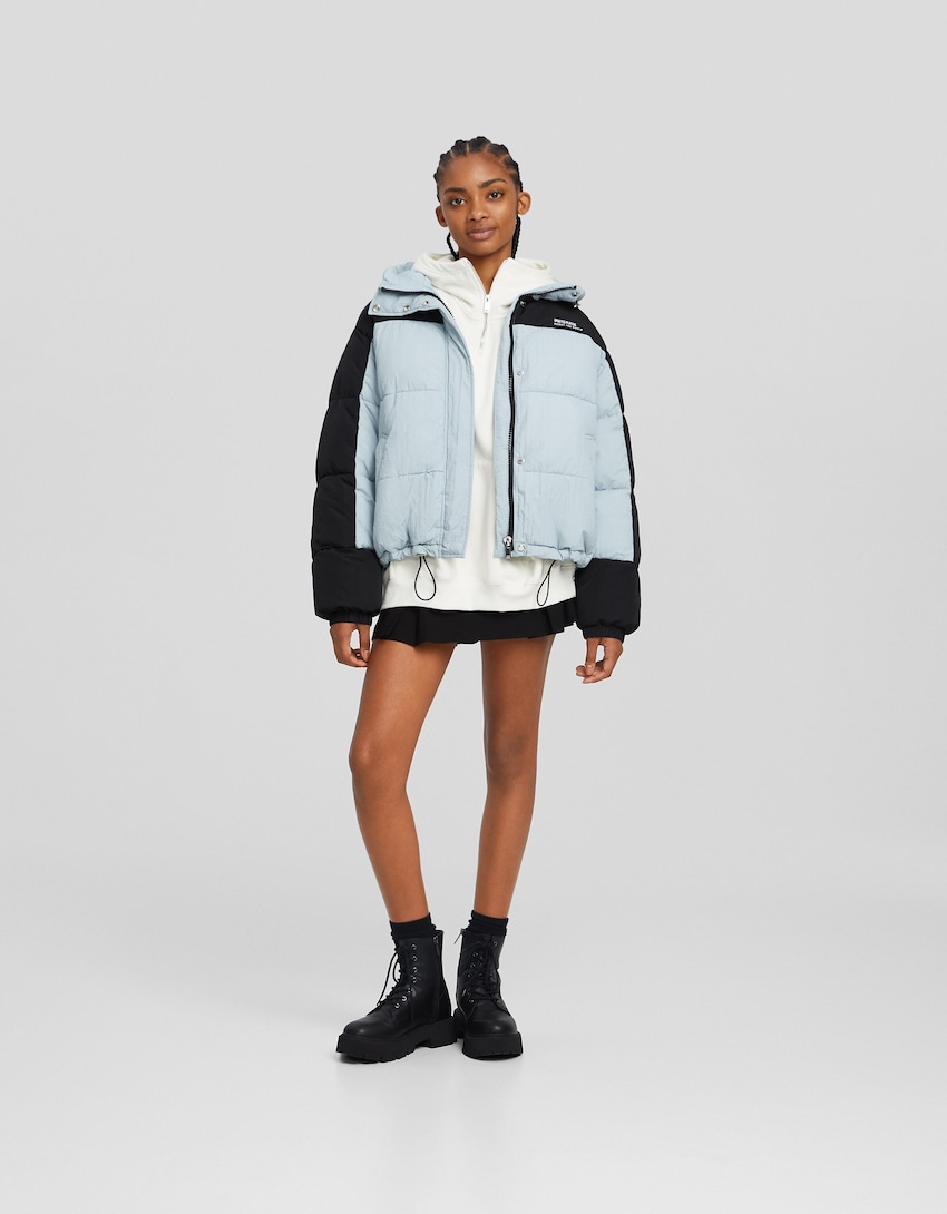 Colour block nylon blend hoodie jacket - BSK Teen | Bershka