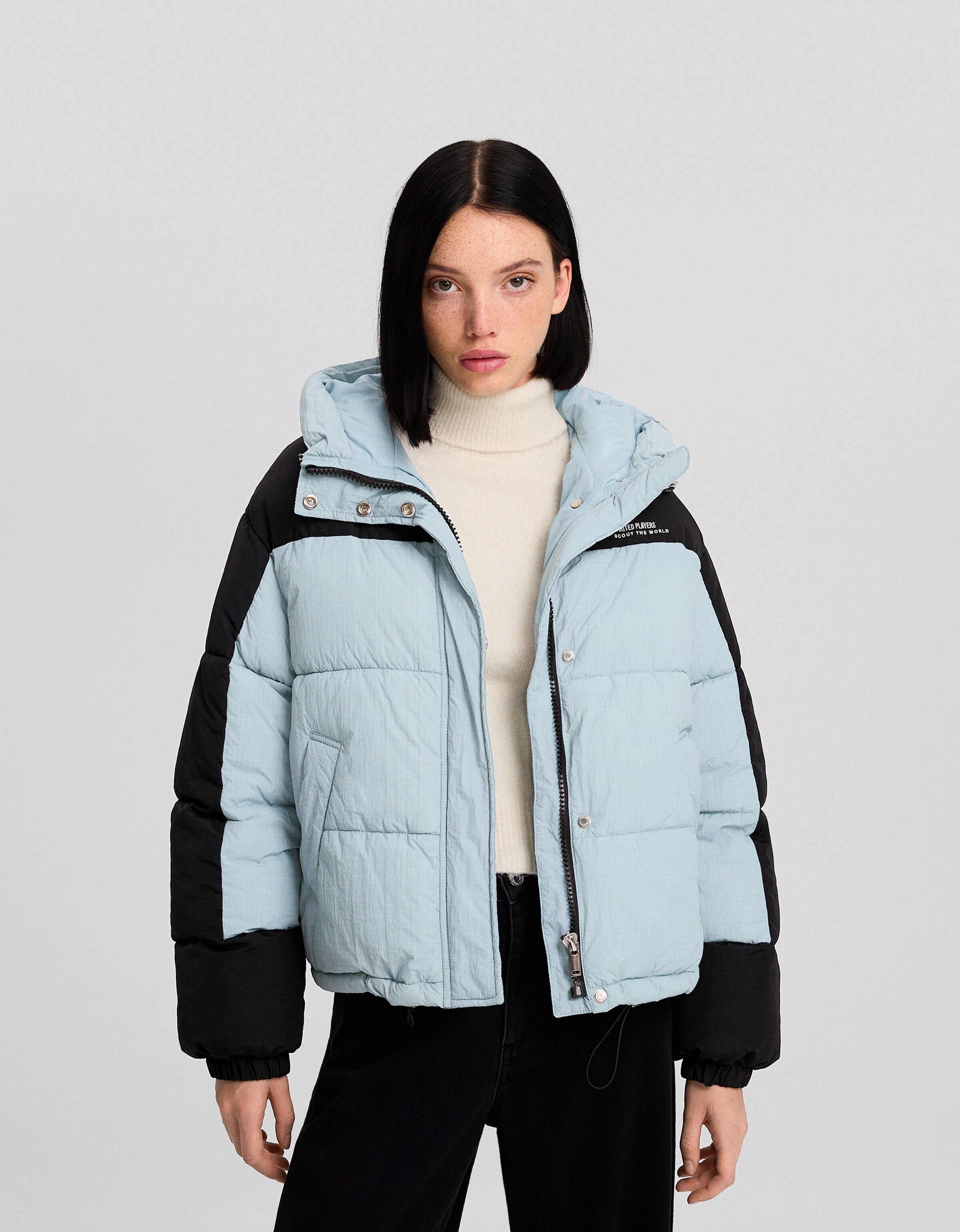 Bershka puffer jacket in clearance longer length in black