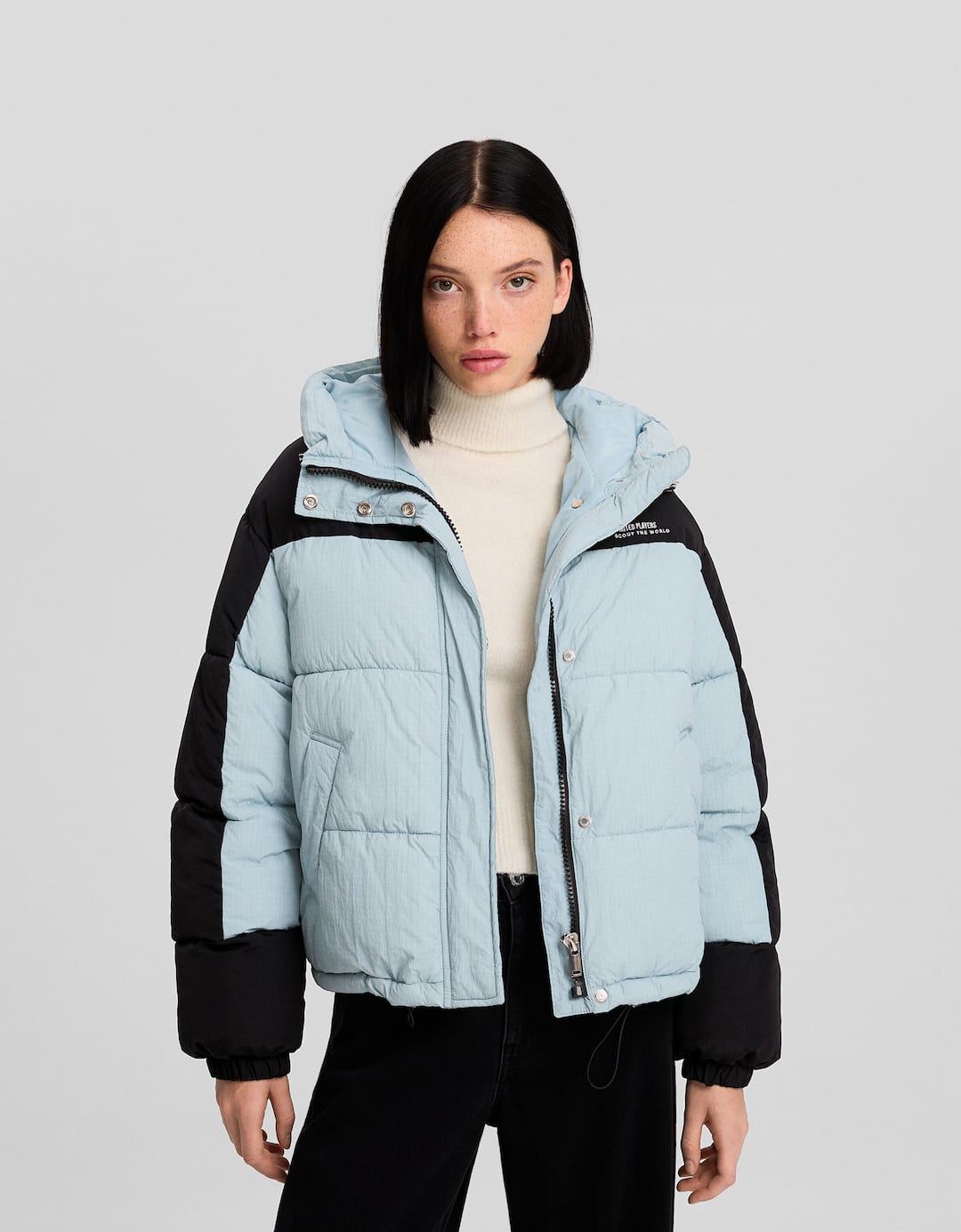 Colour block nylon blend hoodie jacket
