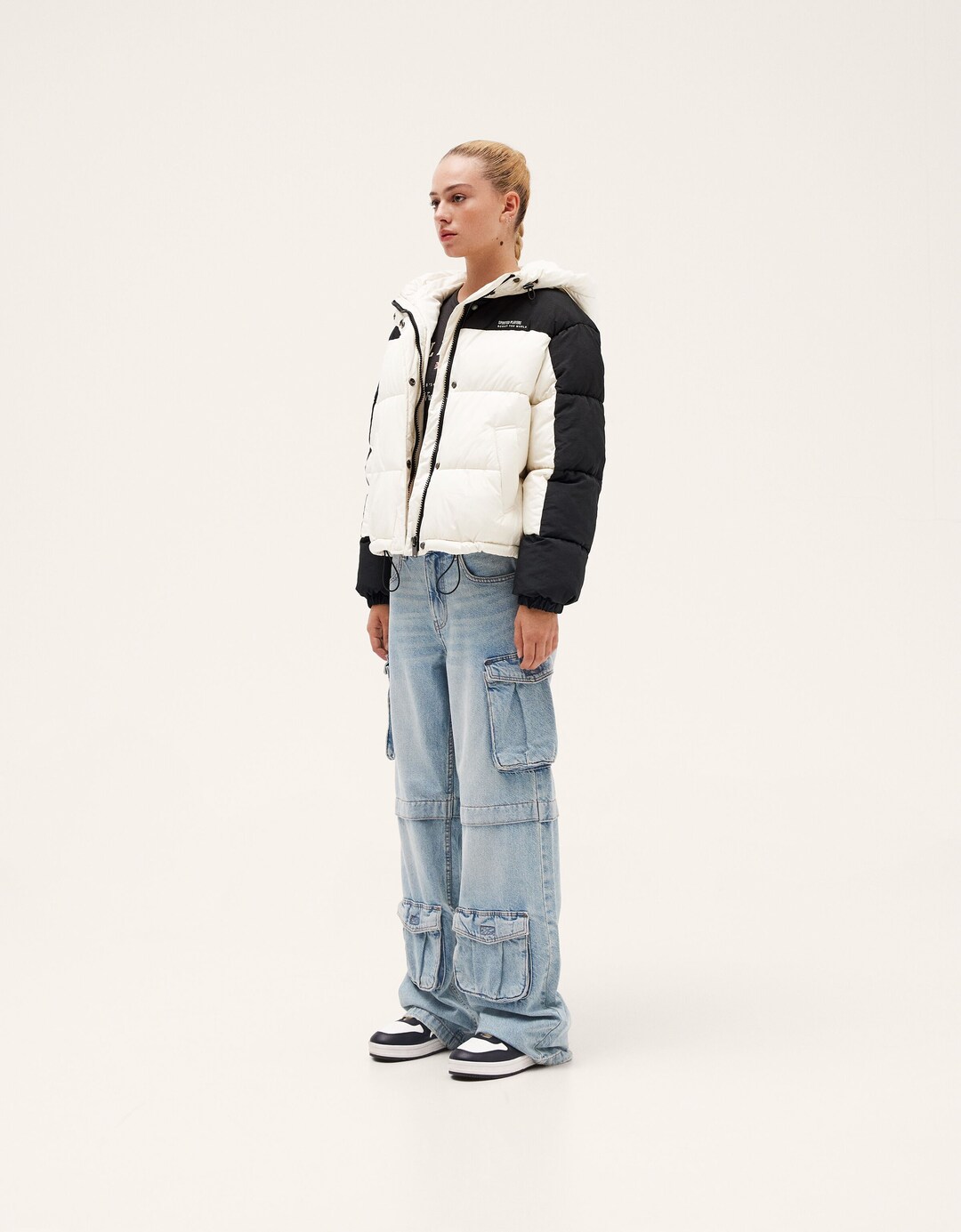 Colour block nylon blend hoodie jacket