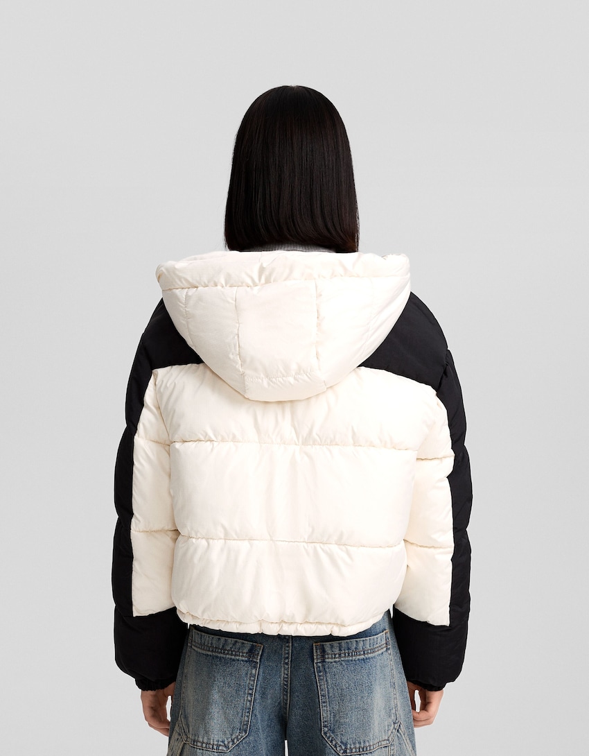 Colour block nylon blend hoodie jacket - Women | Bershka