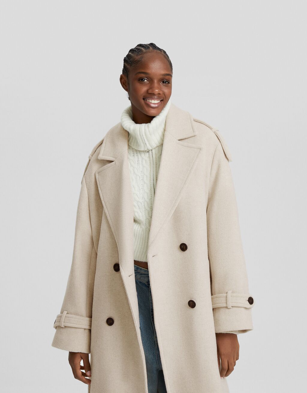 Manteau trench en laine-Beige-1