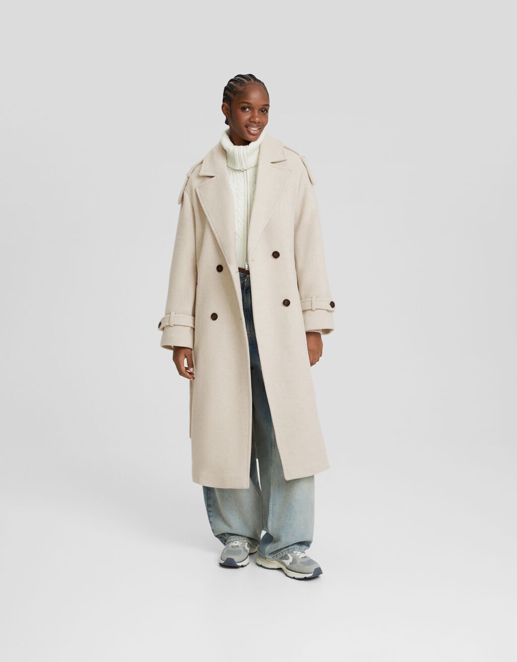 Manteau trench en laine-Beige-0