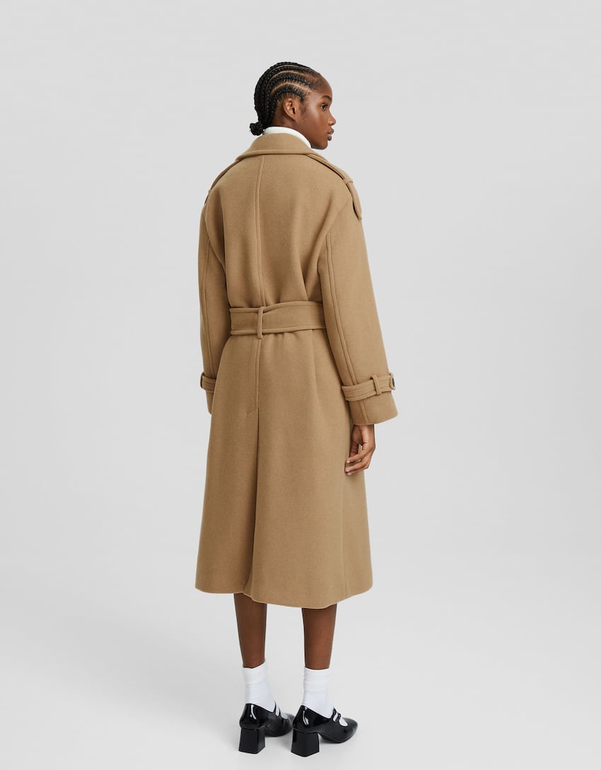 Wool blend trench coat-Camel-2