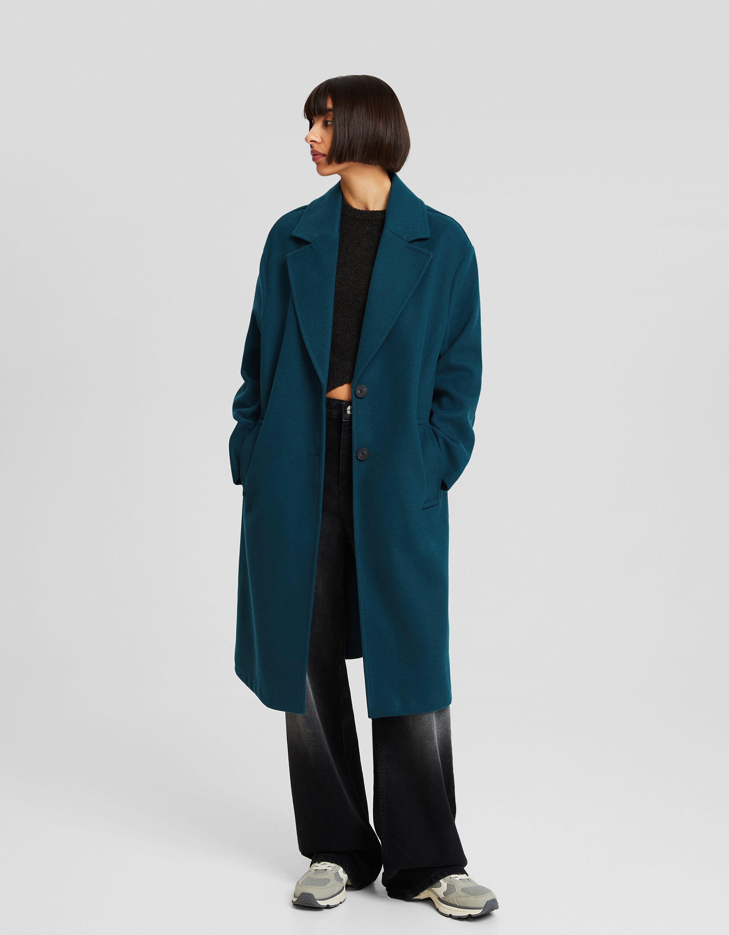 Long soft coat Coats Women Bershka