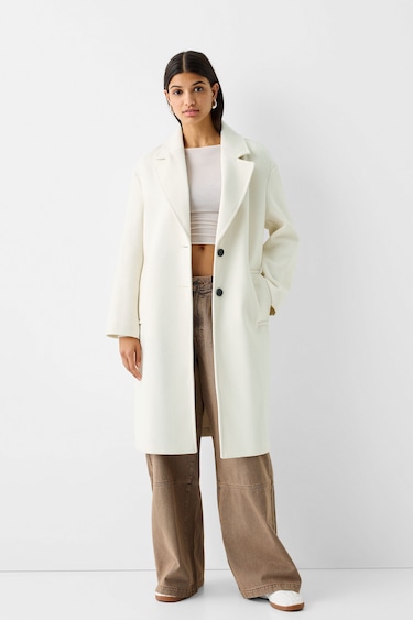 Bershka Long Faux Fur Coat in Ecru Size 10 BNWT - AirRobe