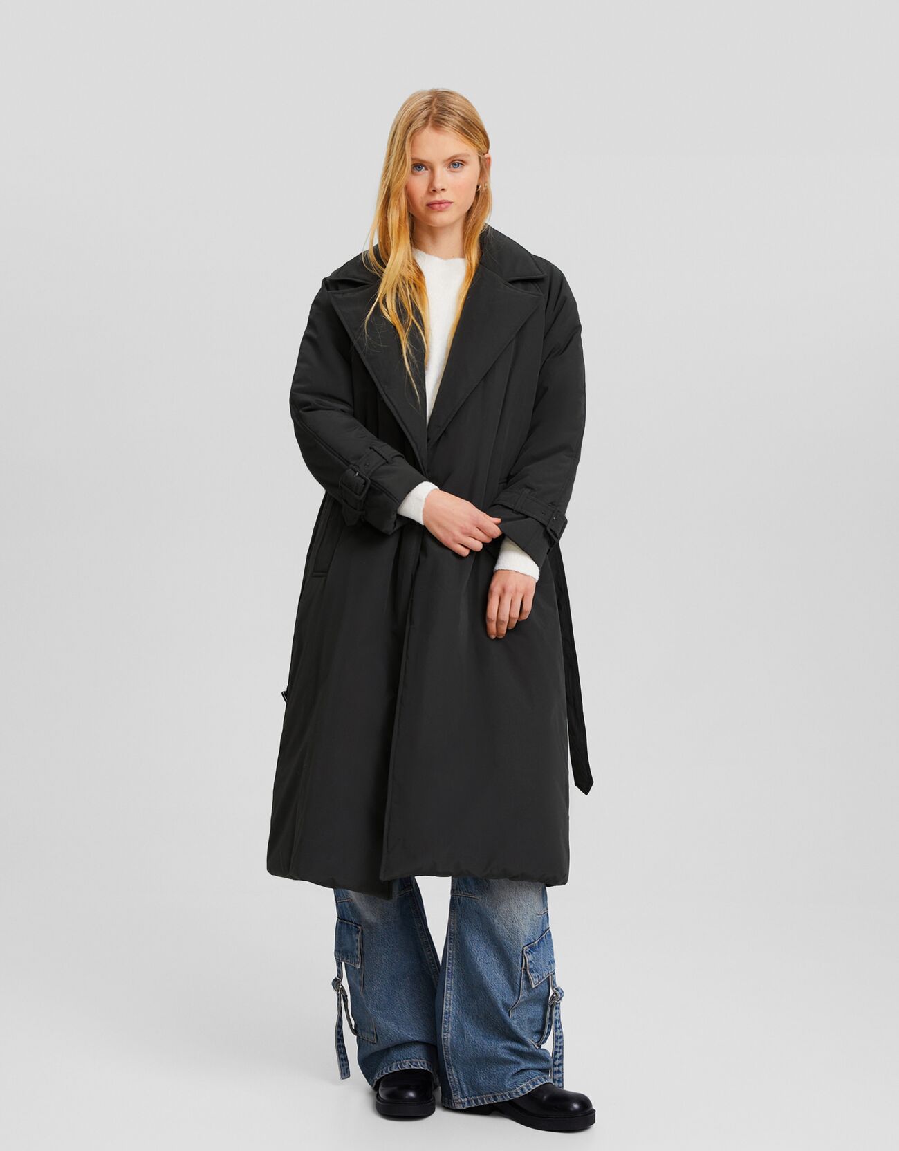 Oversized quilted trench coat - Women | Bershka