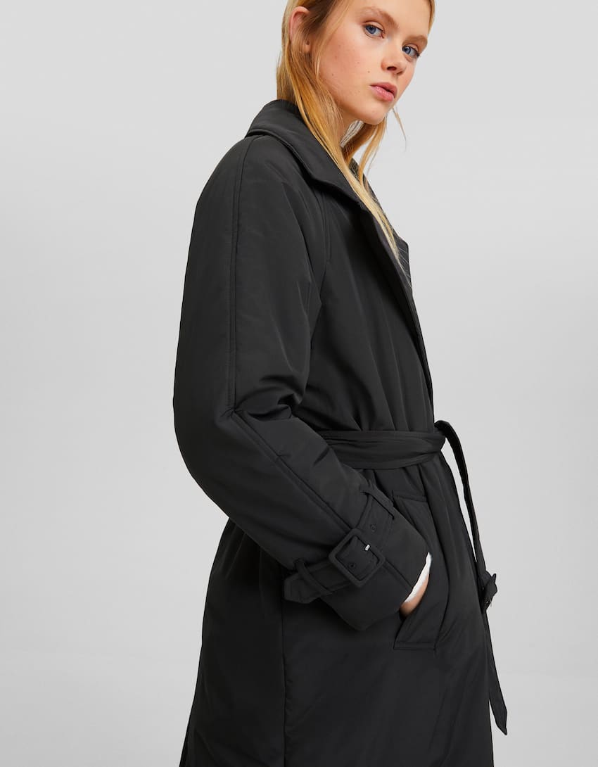 Oversized quilted trench coat-Dark grey-3
