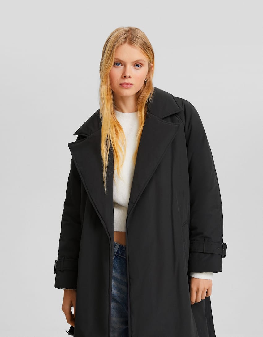 Oversized quilted trench coat-Dark grey-1